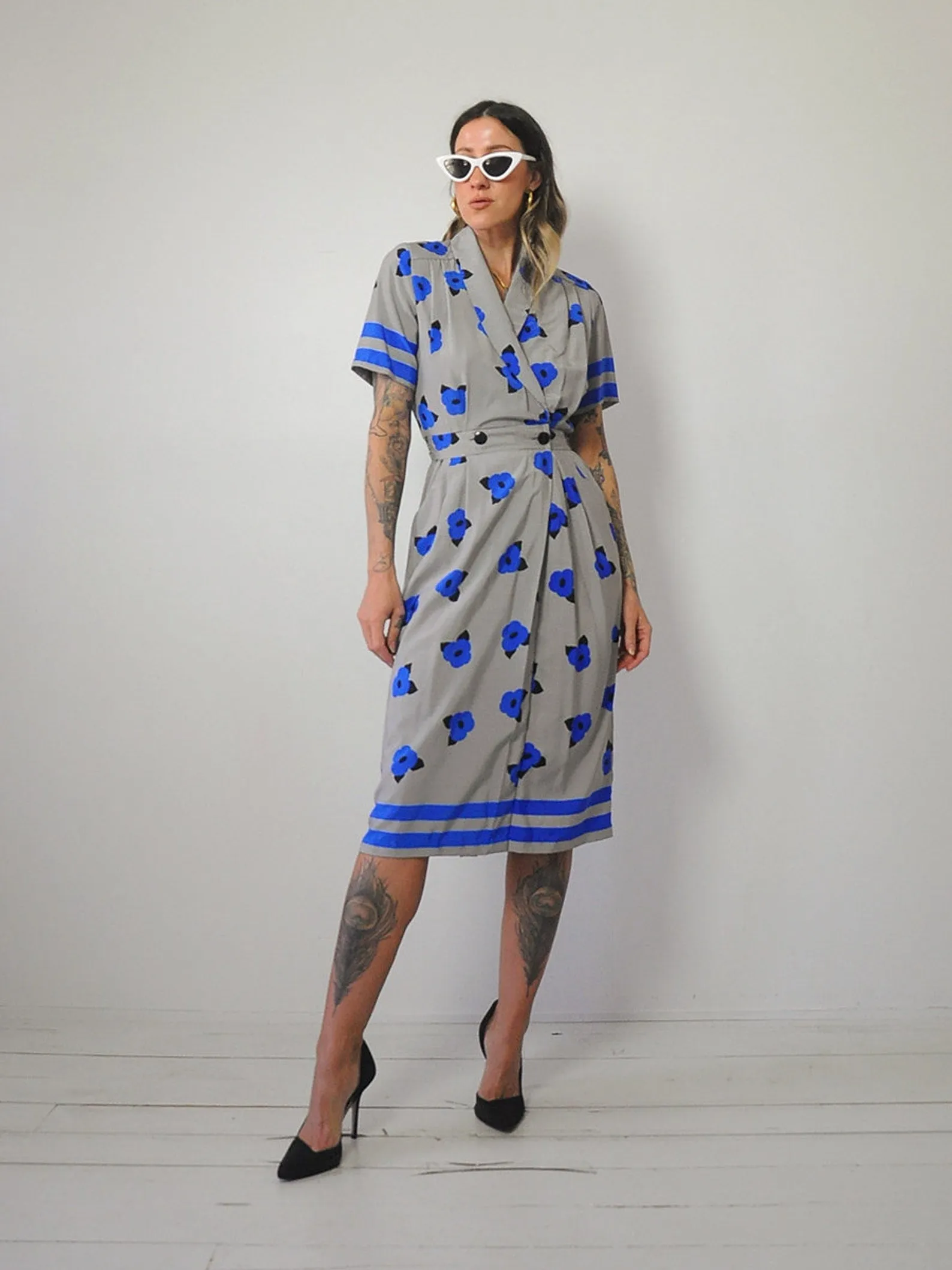 1980's Floral Pocket Shirt Dress