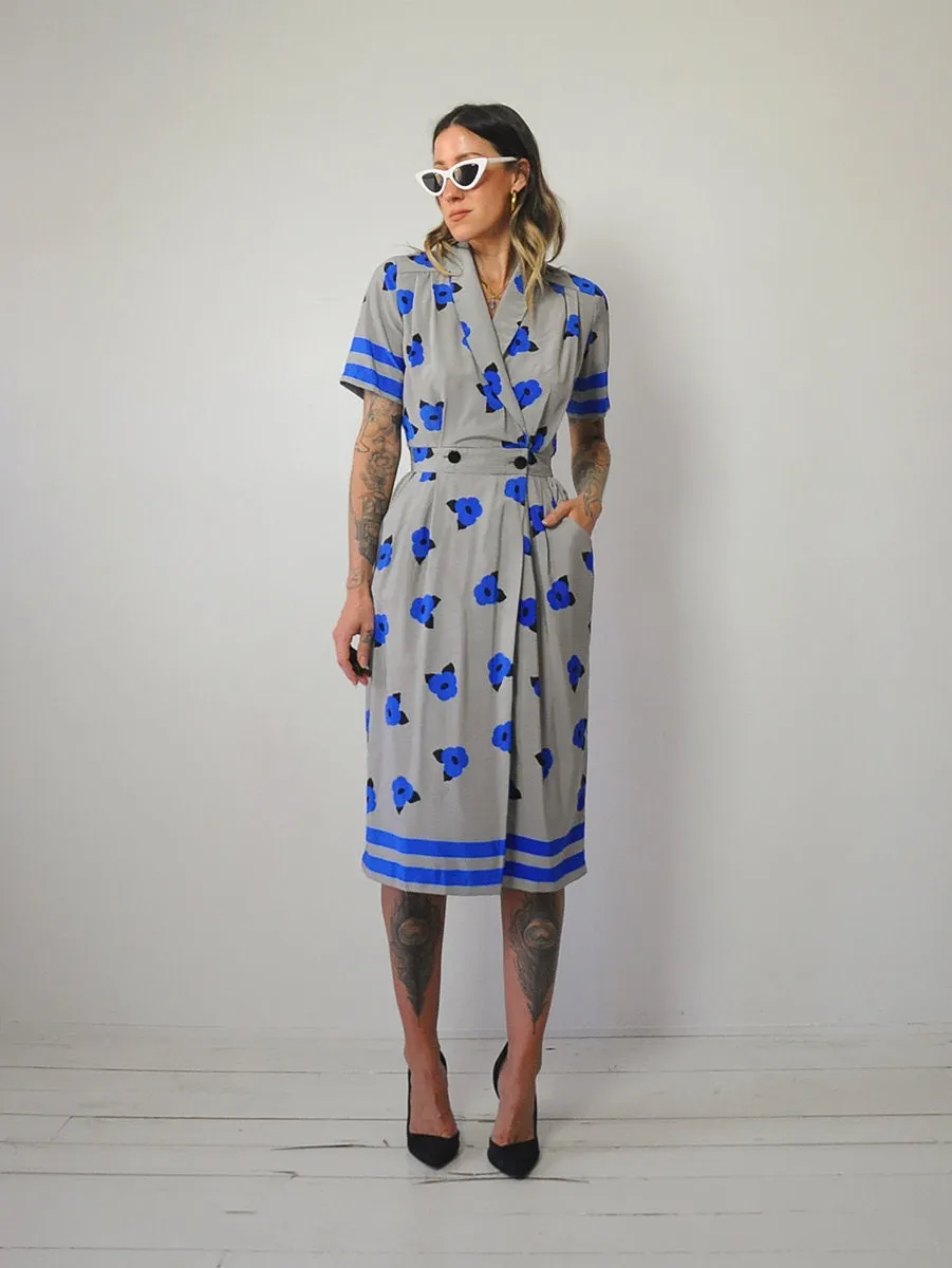 1980's Floral Pocket Shirt Dress