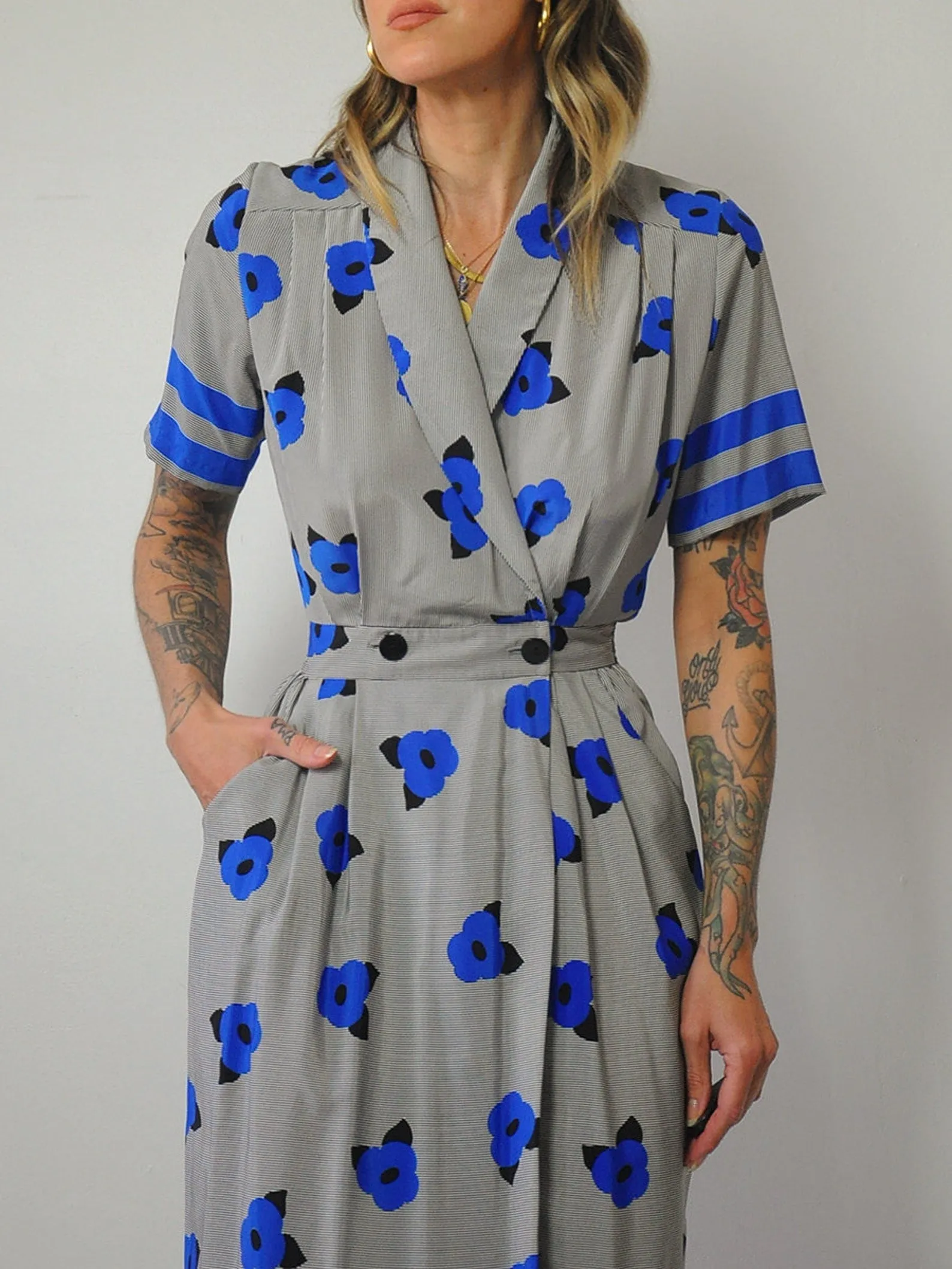 1980's Floral Pocket Shirt Dress