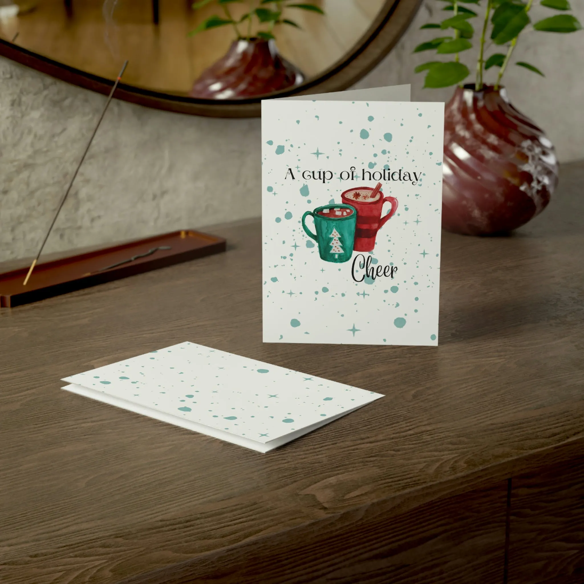 A Cup of Holiday Cheer Folded Greeting Cards (1, 10, 30, and 50pcs)