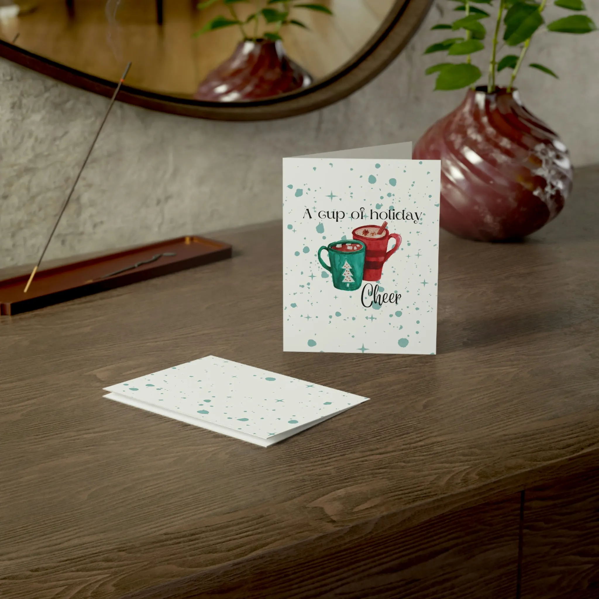 A Cup of Holiday Cheer Folded Greeting Cards (1, 10, 30, and 50pcs)