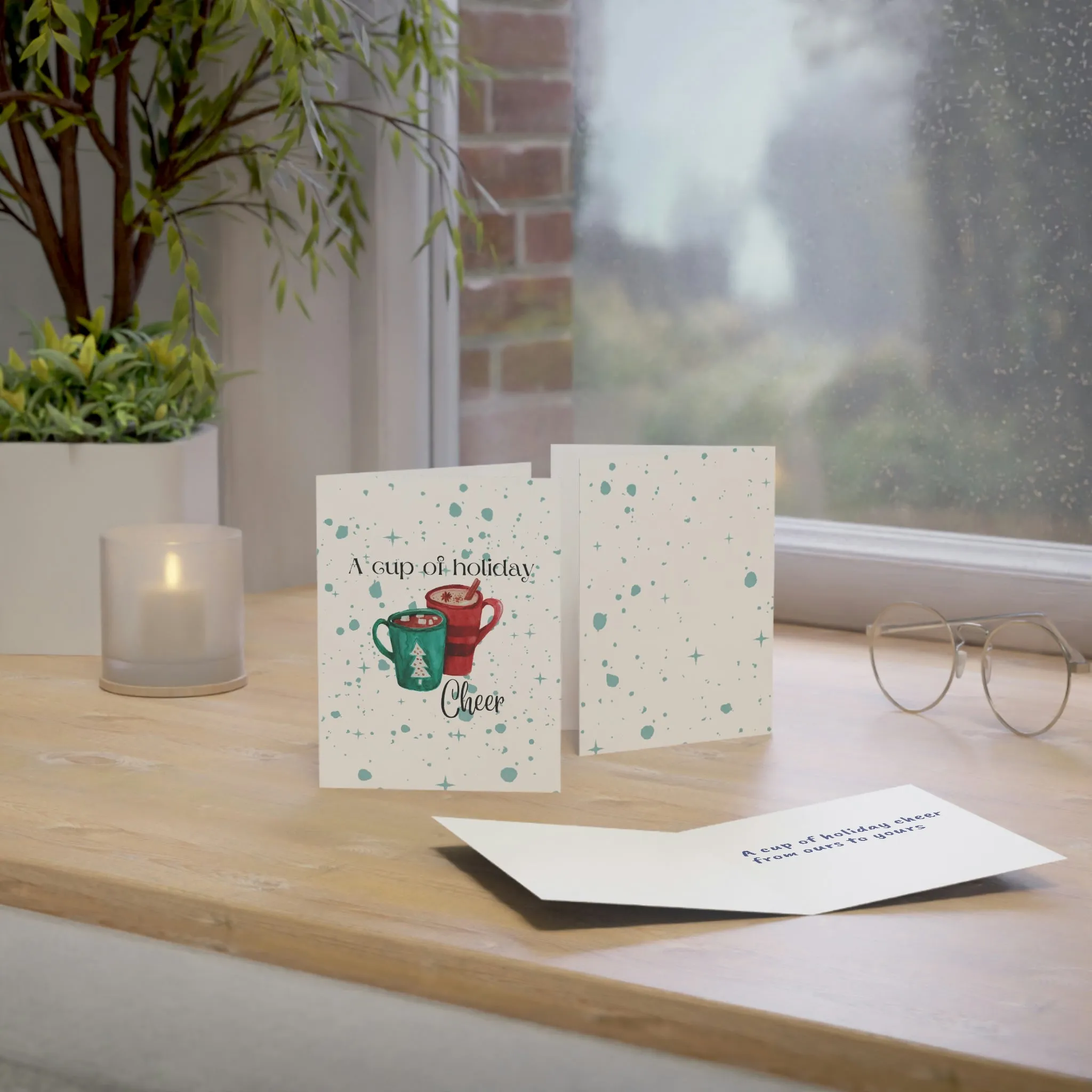 A Cup of Holiday Cheer Folded Greeting Cards (1, 10, 30, and 50pcs)