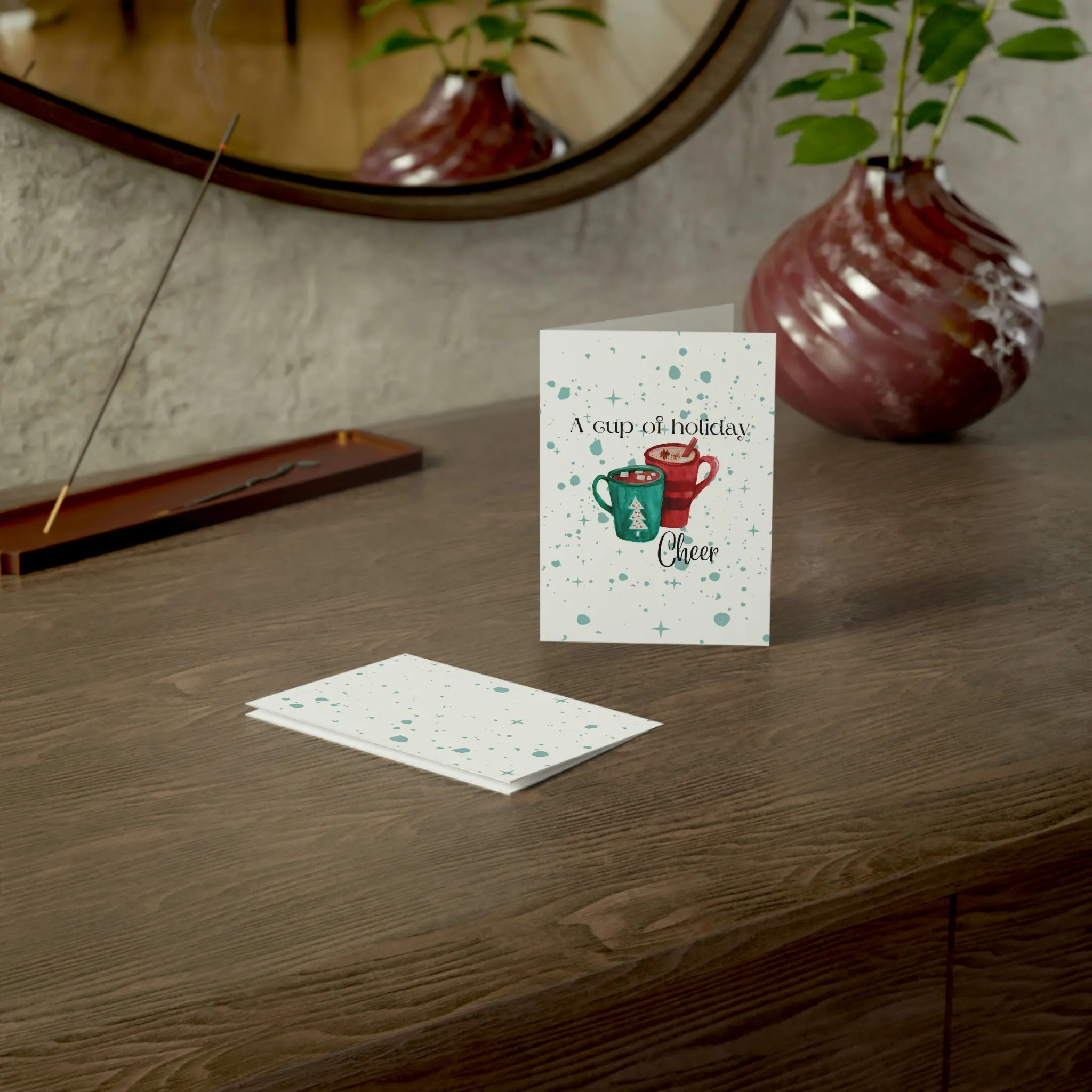 A Cup of Holiday Cheer Folded Greeting Cards (1, 10, 30, and 50pcs)
