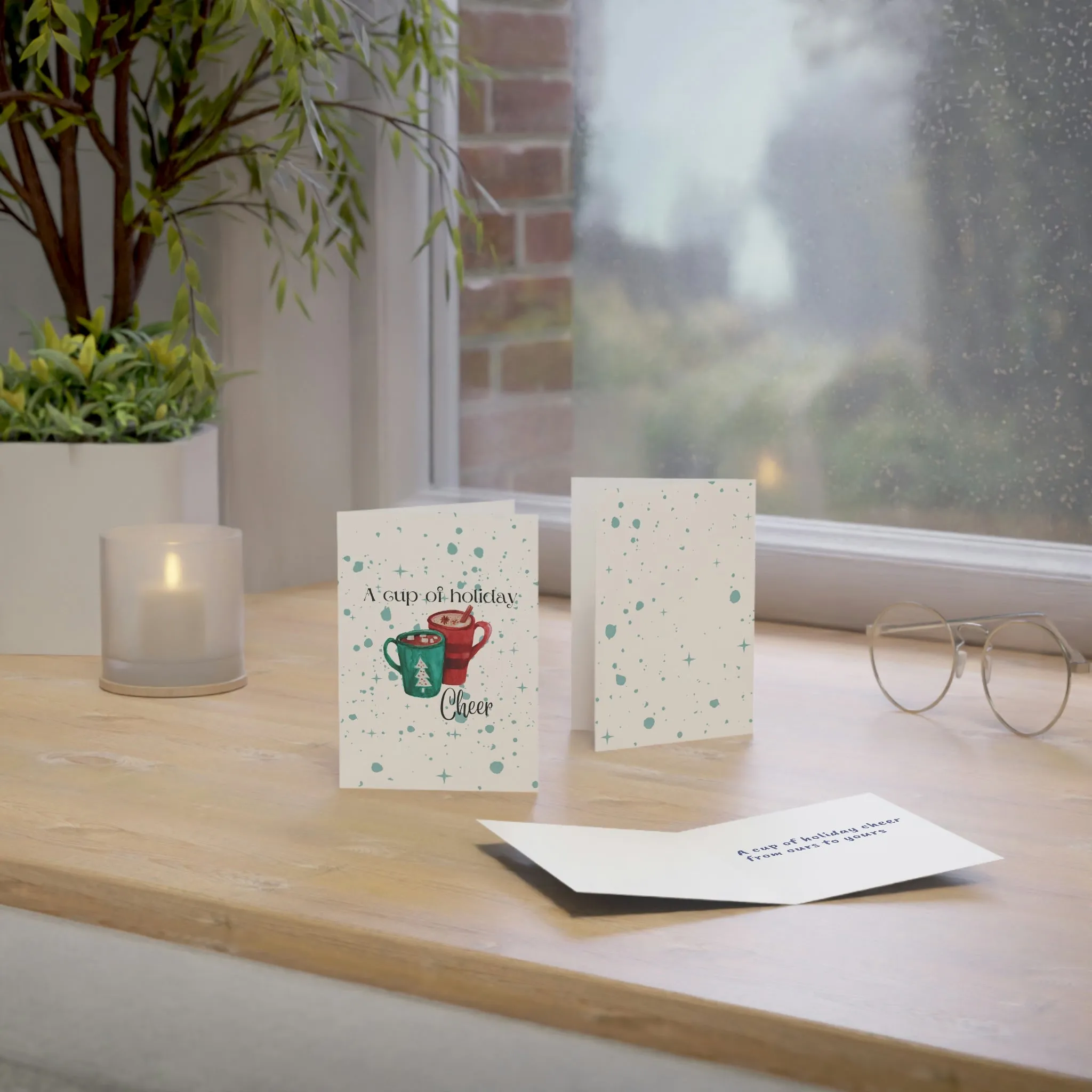 A Cup of Holiday Cheer Folded Greeting Cards (1, 10, 30, and 50pcs)