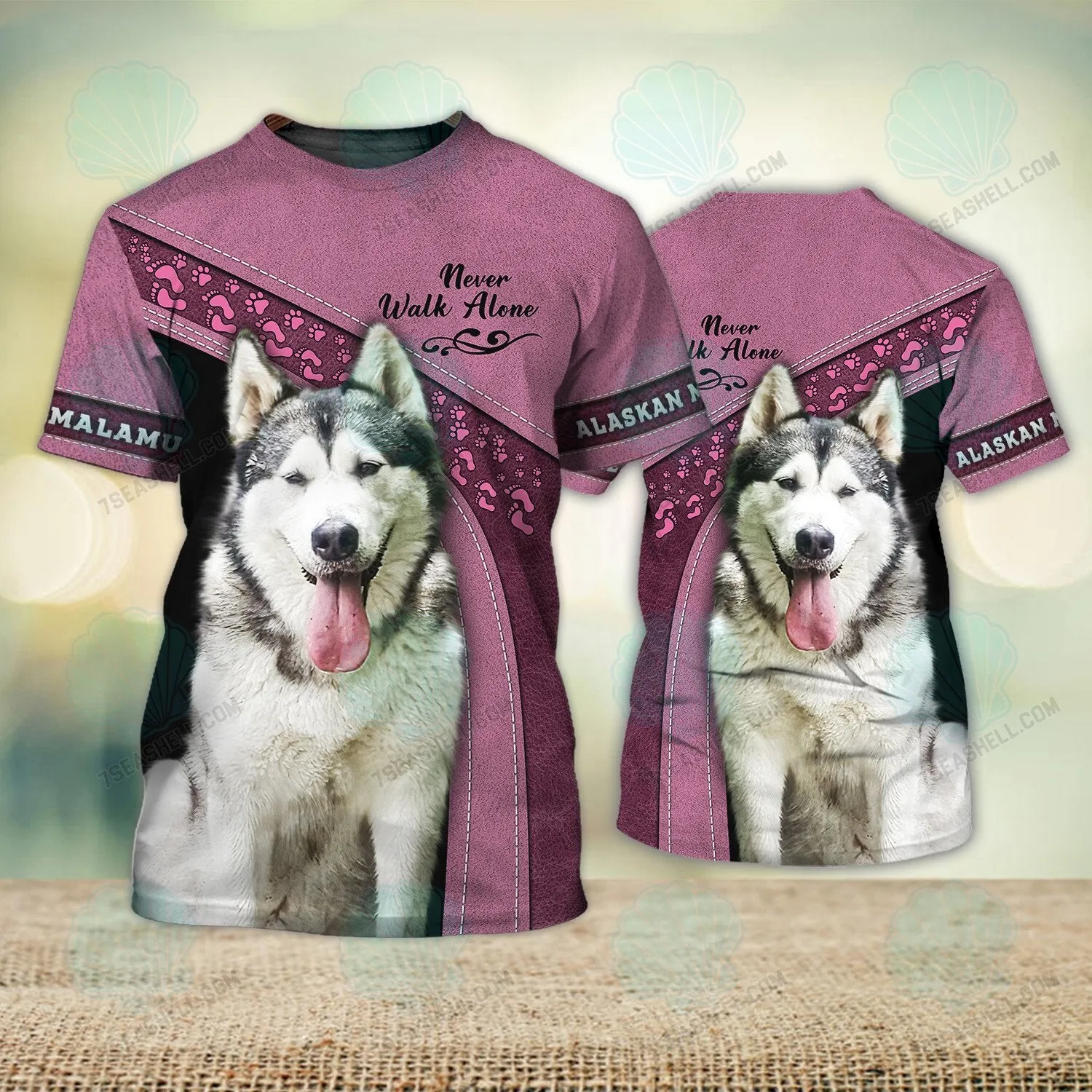 Alaskan Malamute Pink Never Walk Alone 3D Full Print Shirts, Christmas Dog Memorial Gifts for loss of Dog