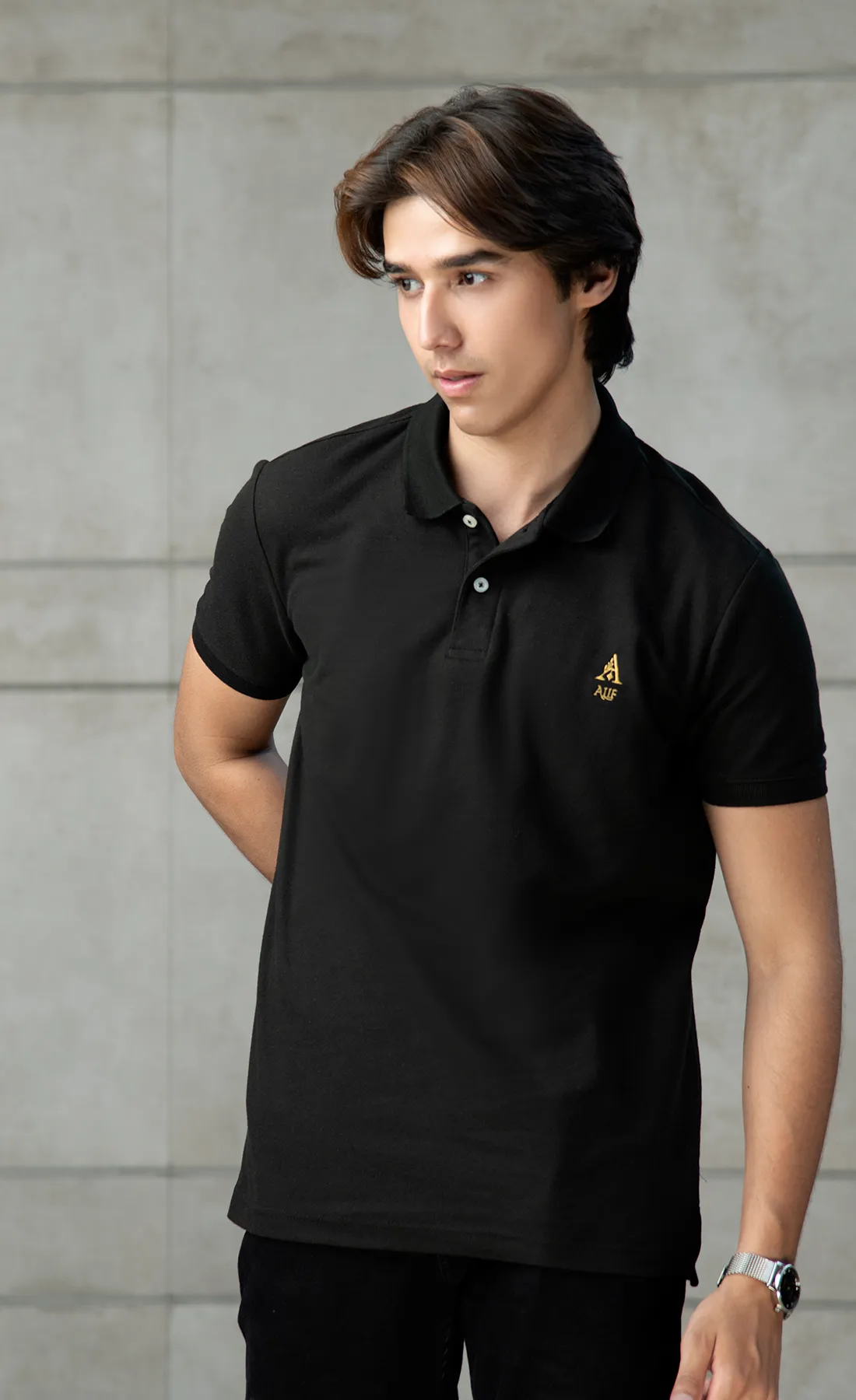 Alif Black Polo (V-Neck)