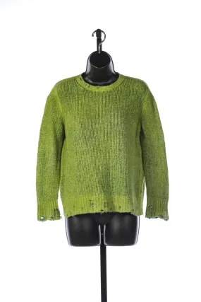 Avant Toi Light Green Distressed Crew Neck Sweater