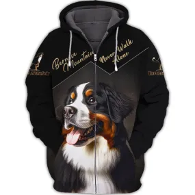 Bernese Mountain Love Never Walk Alone 3D Full Print Shirts, Shirt For Dog Lovers, Dog Memorial Gifts for loss of Dog