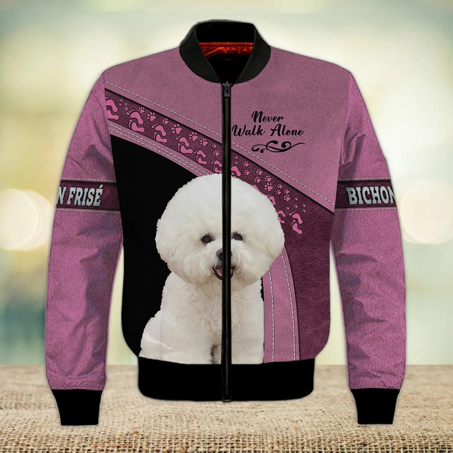 Bichon Frise Pink Love Never Walk Alone 3D Full Print Shirts, Dog Memorial Gifts for loss of Dog