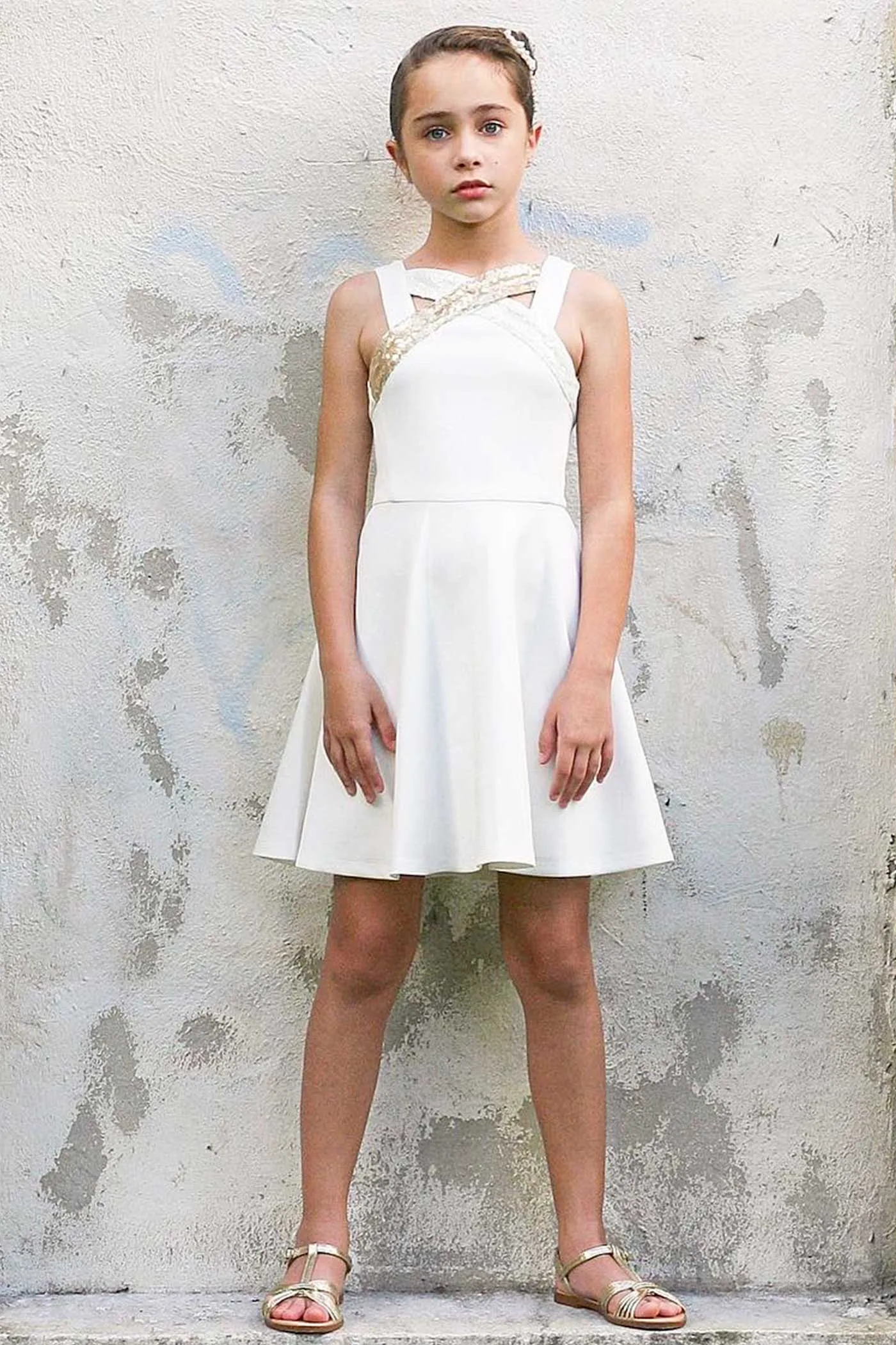 Big Girls Criss Cross Neck Fit and Flare Party Dress