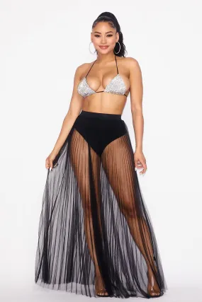 Black Stretch Band Waist Overlay Skirt