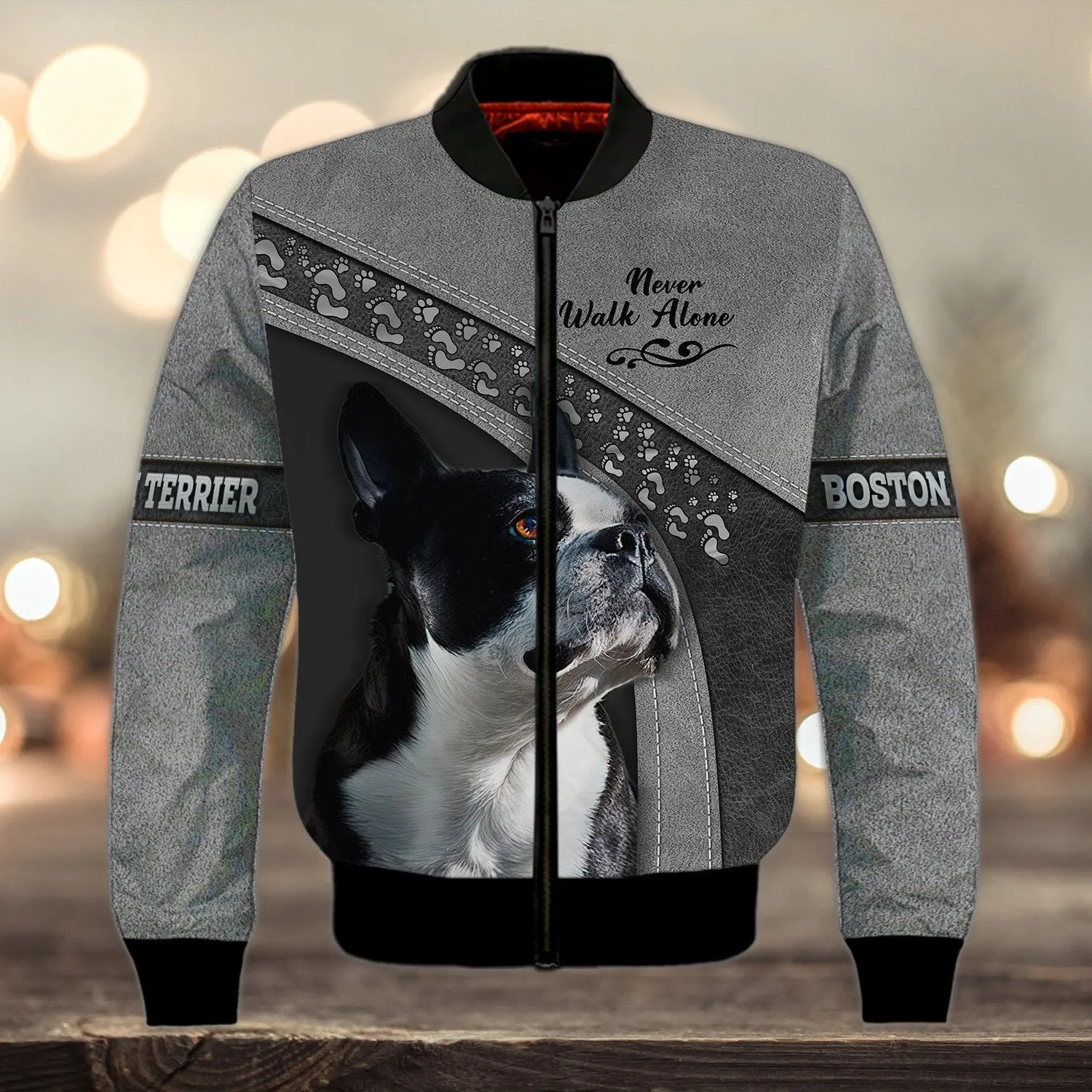 Boston Terrier Lover Never Walk Alone 3D Full Print Shirts, Dog Memorial Gifts for loss of Dog, Christmas Shirt for Dog Lovers
