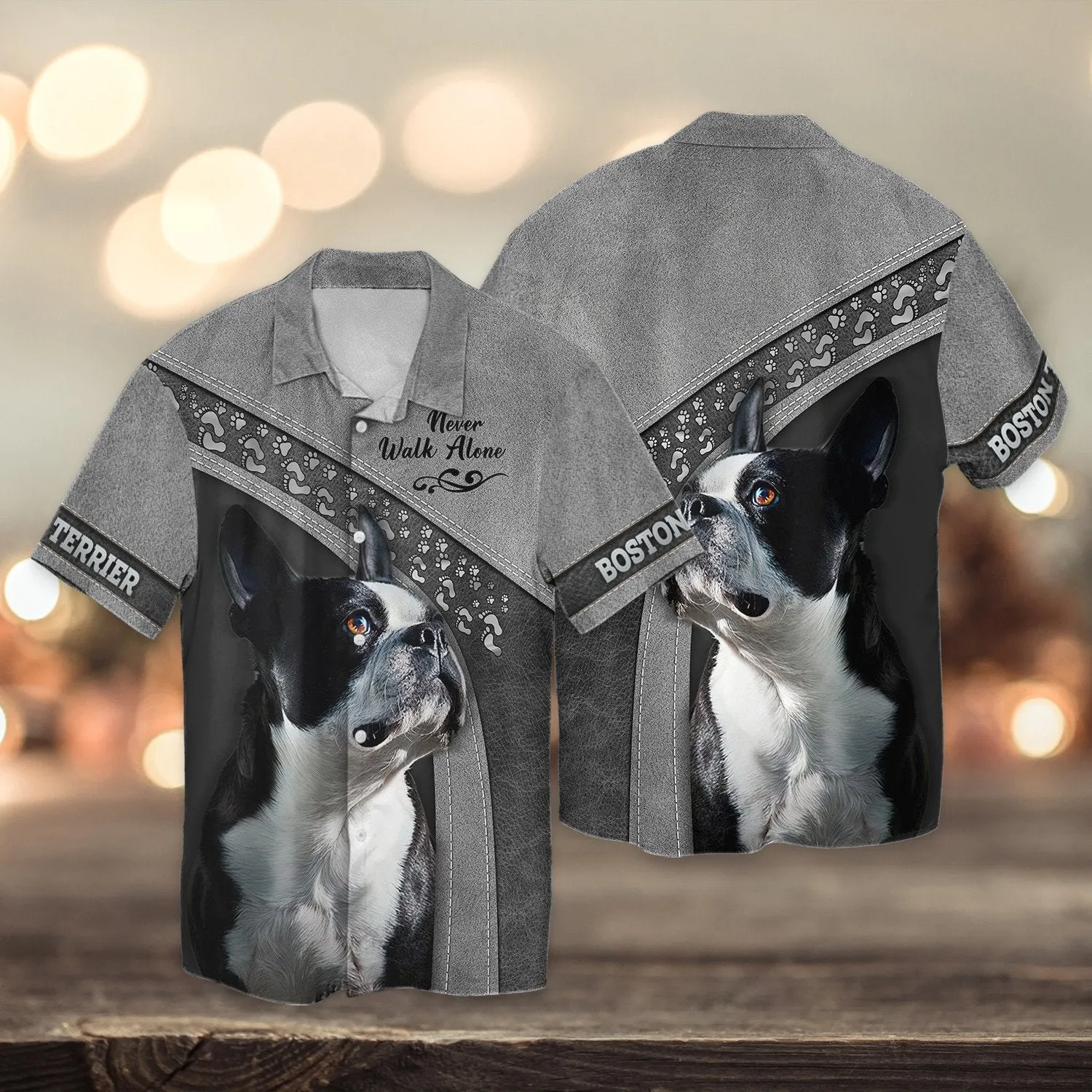 Boston Terrier Lover Never Walk Alone 3D Full Print Shirts, Dog Memorial Gifts for loss of Dog, Christmas Shirt for Dog Lovers