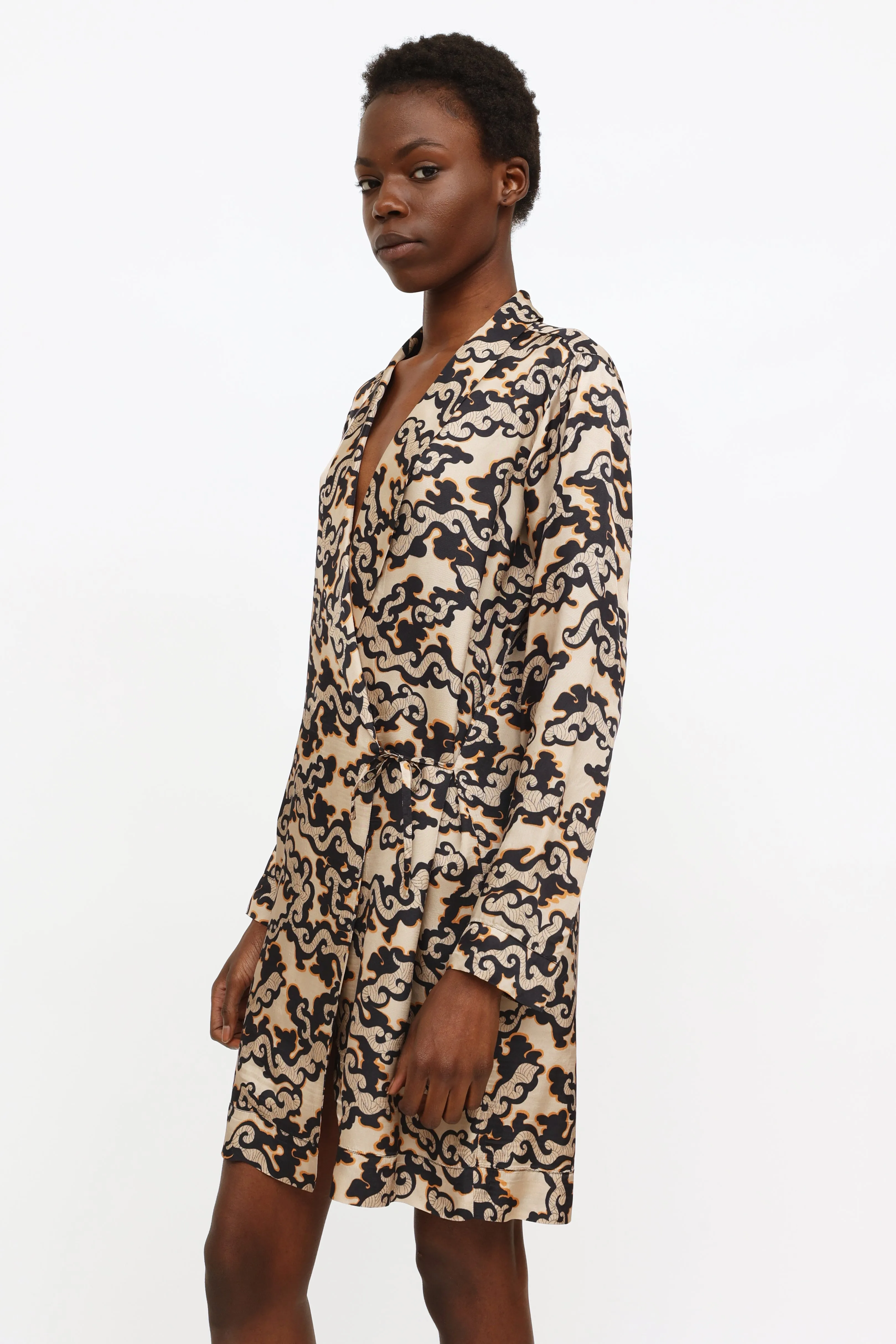 Brown & Black Satin Wrap Dress