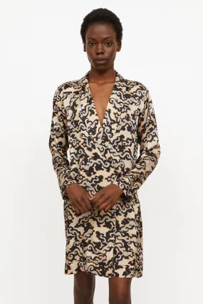 Brown & Black Satin Wrap Dress