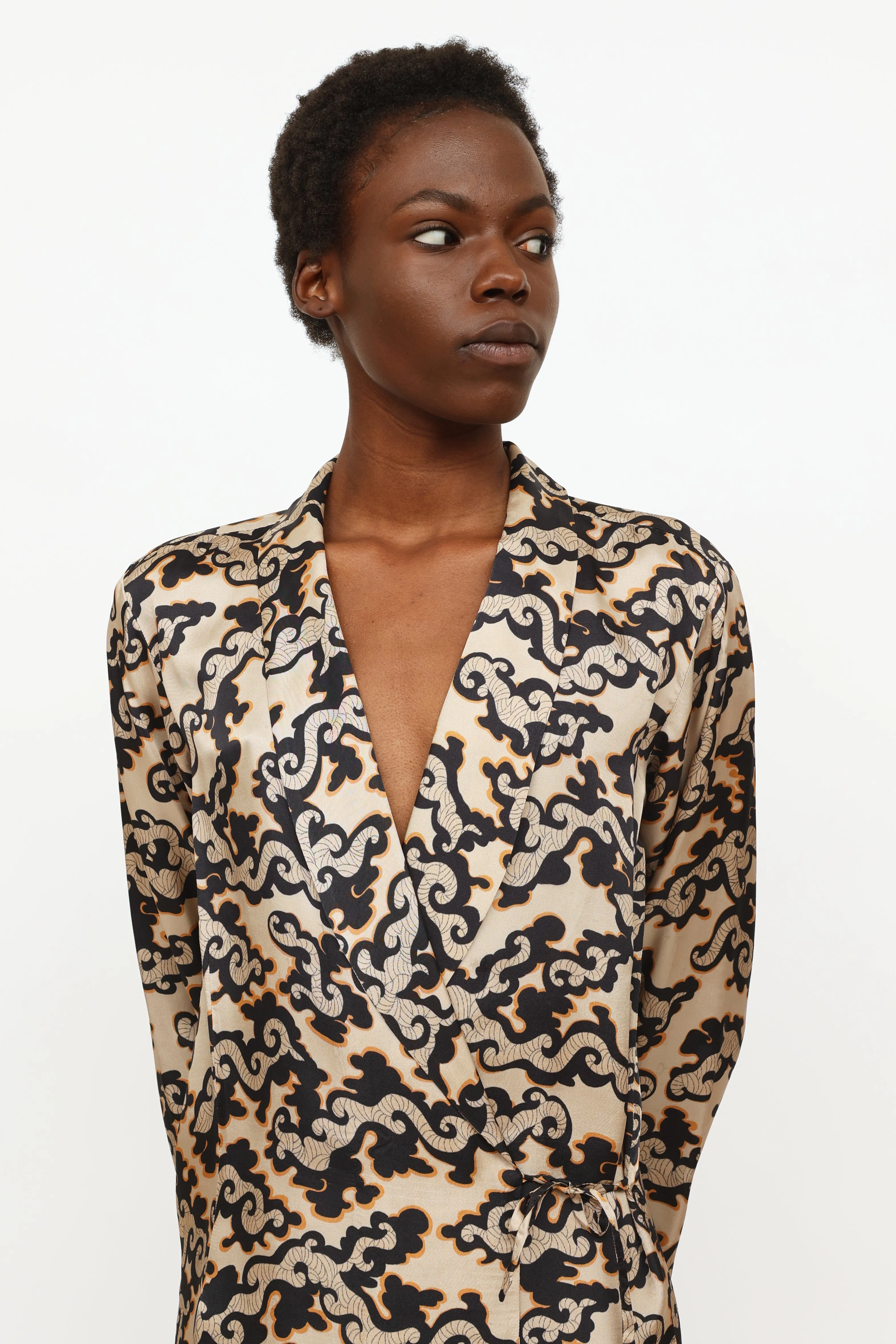 Brown & Black Satin Wrap Dress