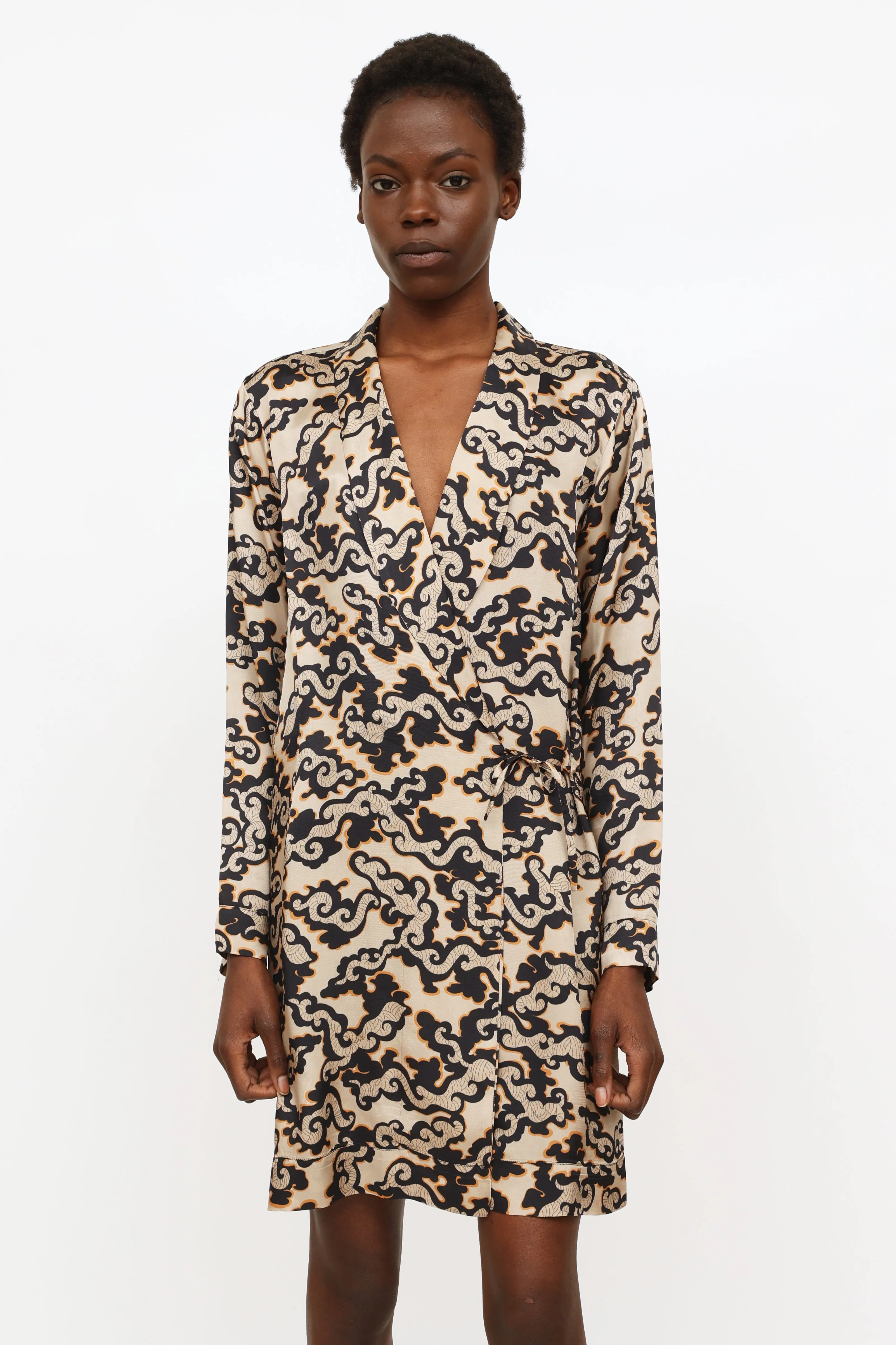 Brown & Black Satin Wrap Dress