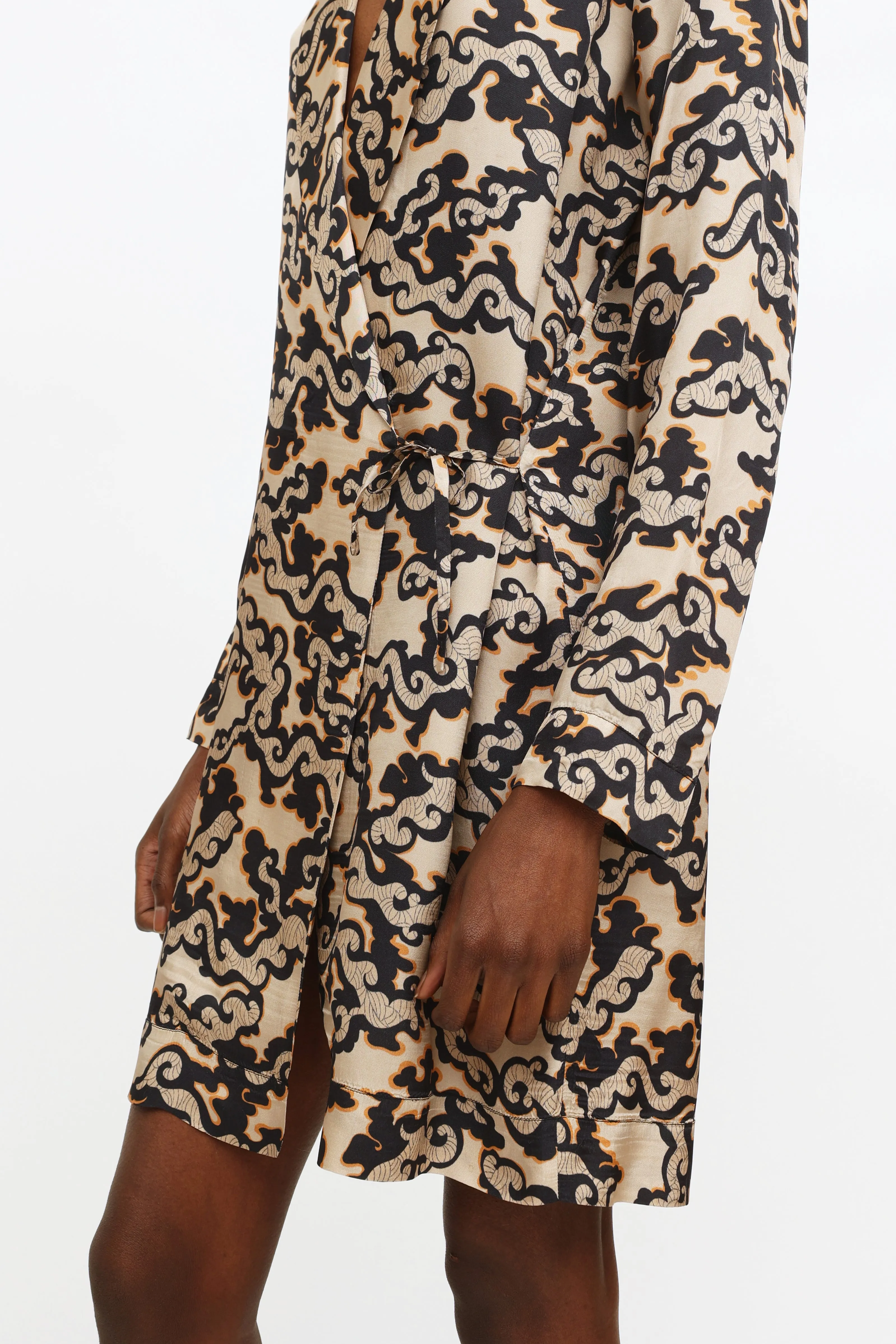 Brown & Black Satin Wrap Dress