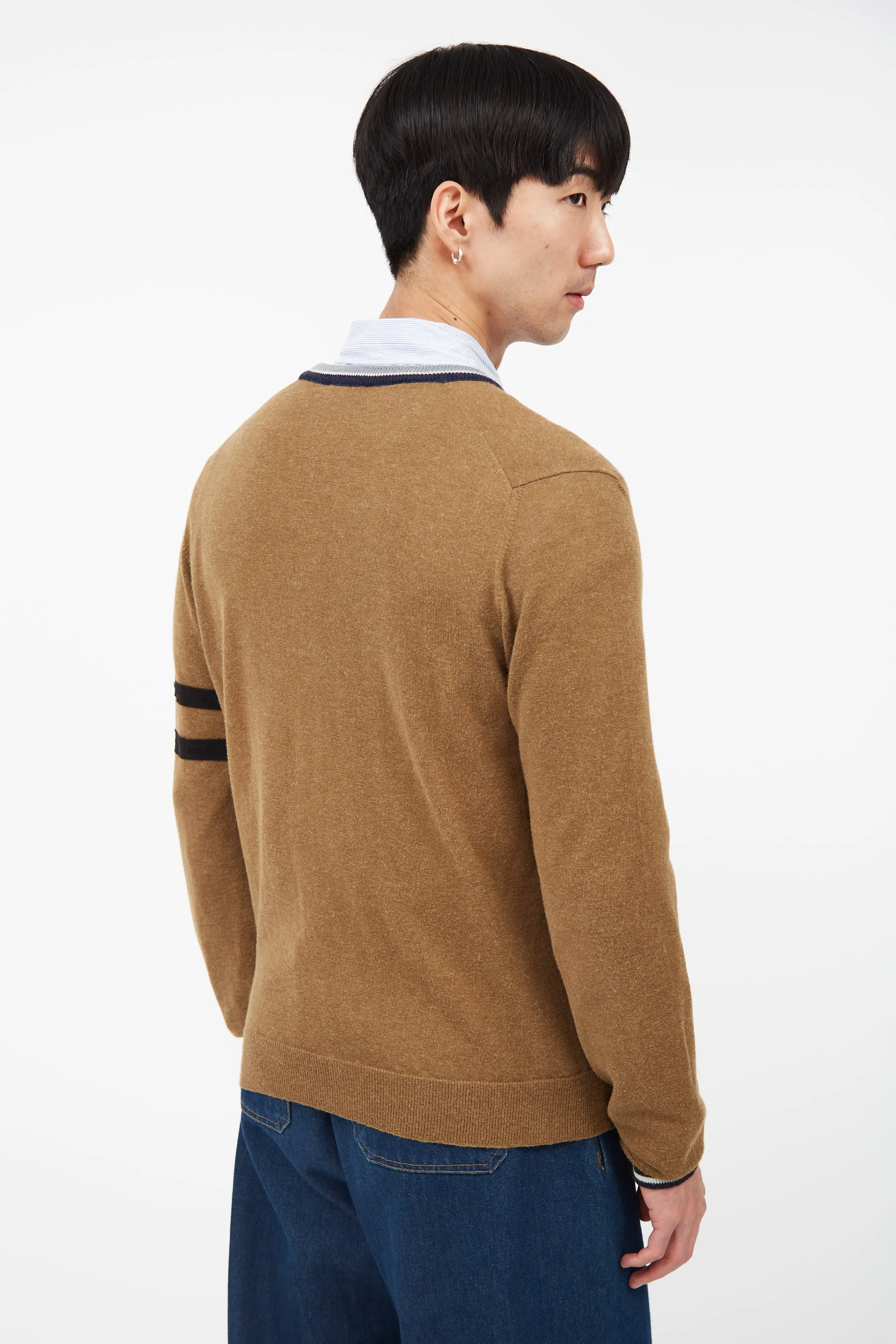 Brown & Blue Striped Alpaca Cardigan