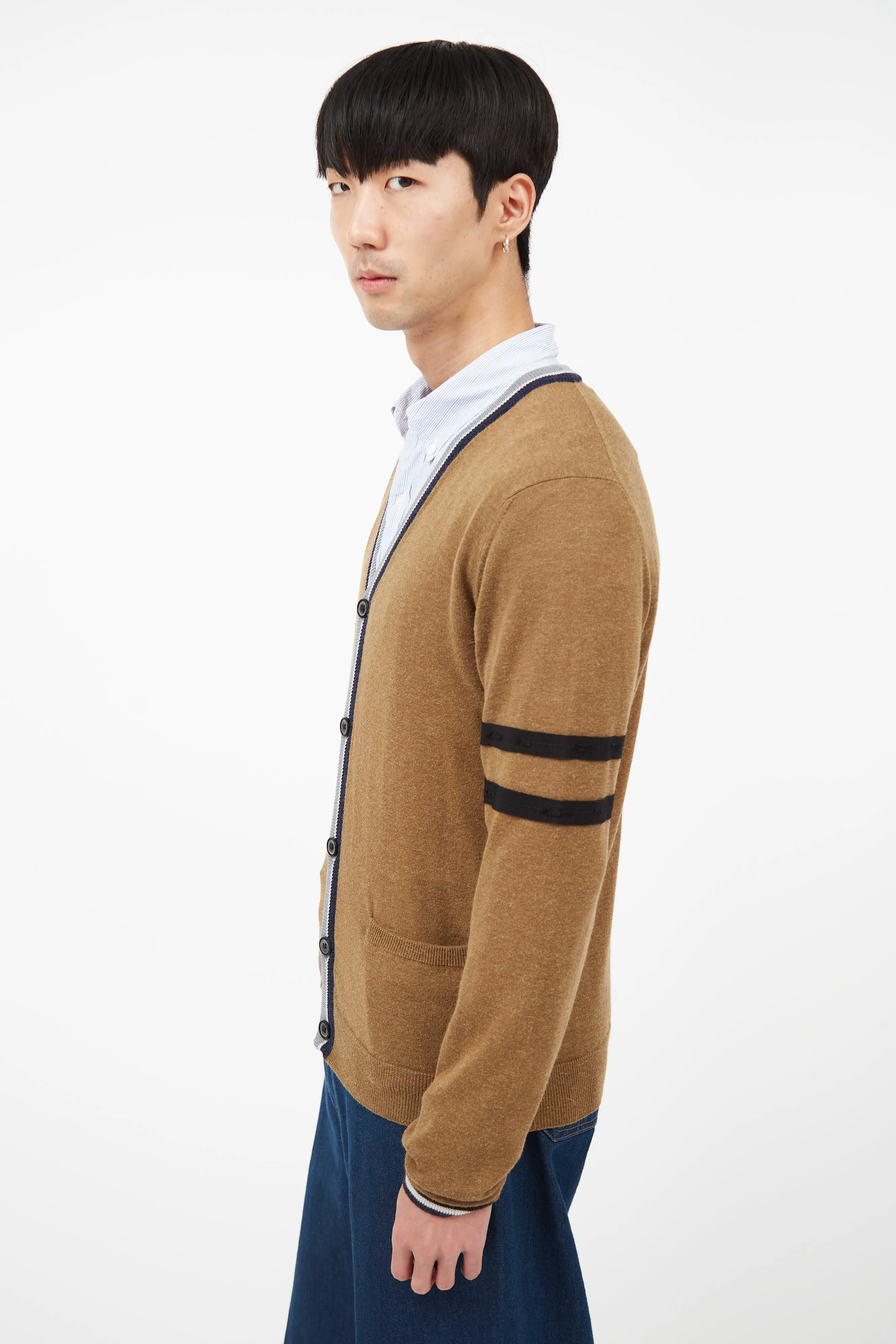 Brown & Blue Striped Alpaca Cardigan