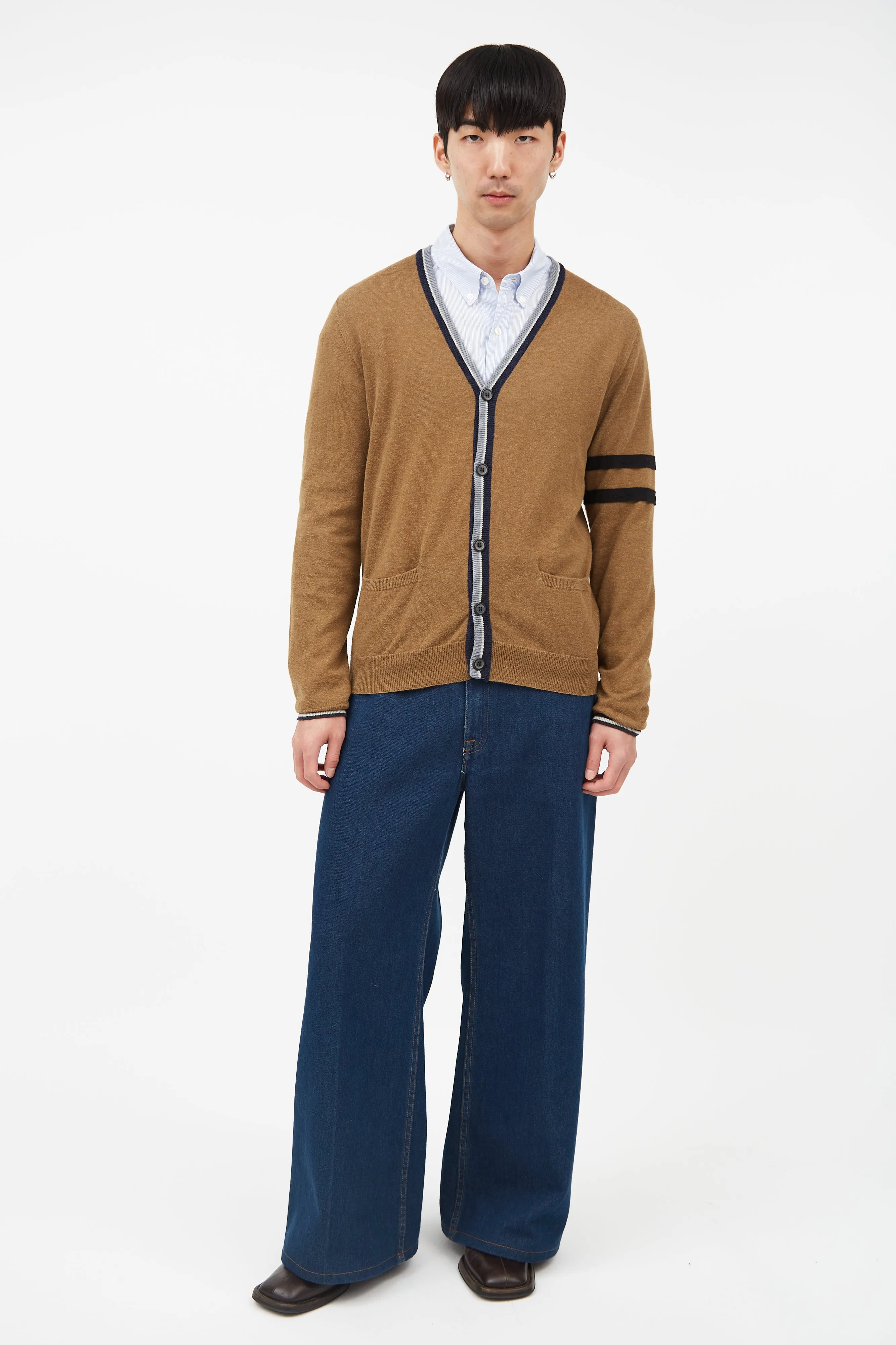 Brown & Blue Striped Alpaca Cardigan