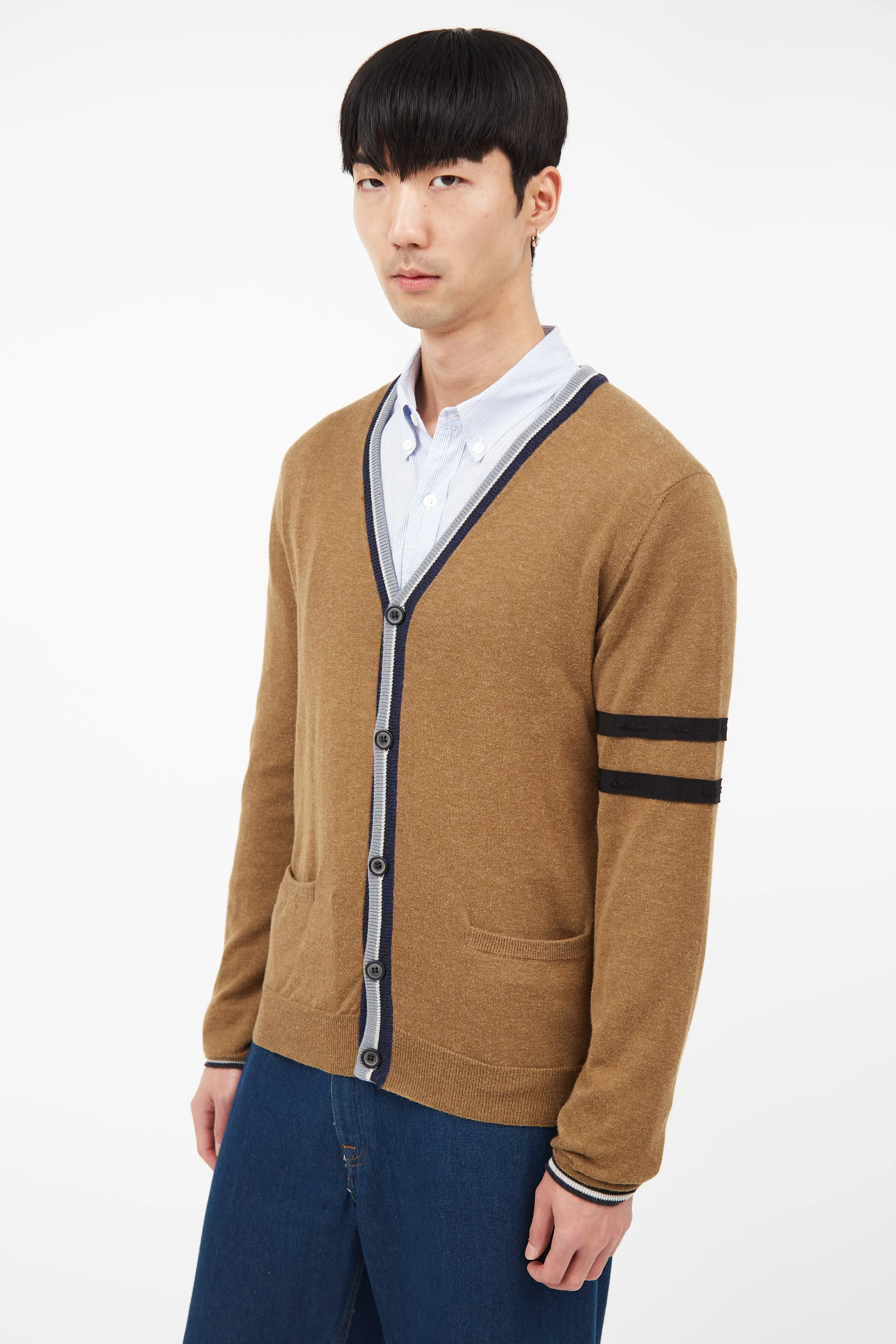 Brown & Blue Striped Alpaca Cardigan