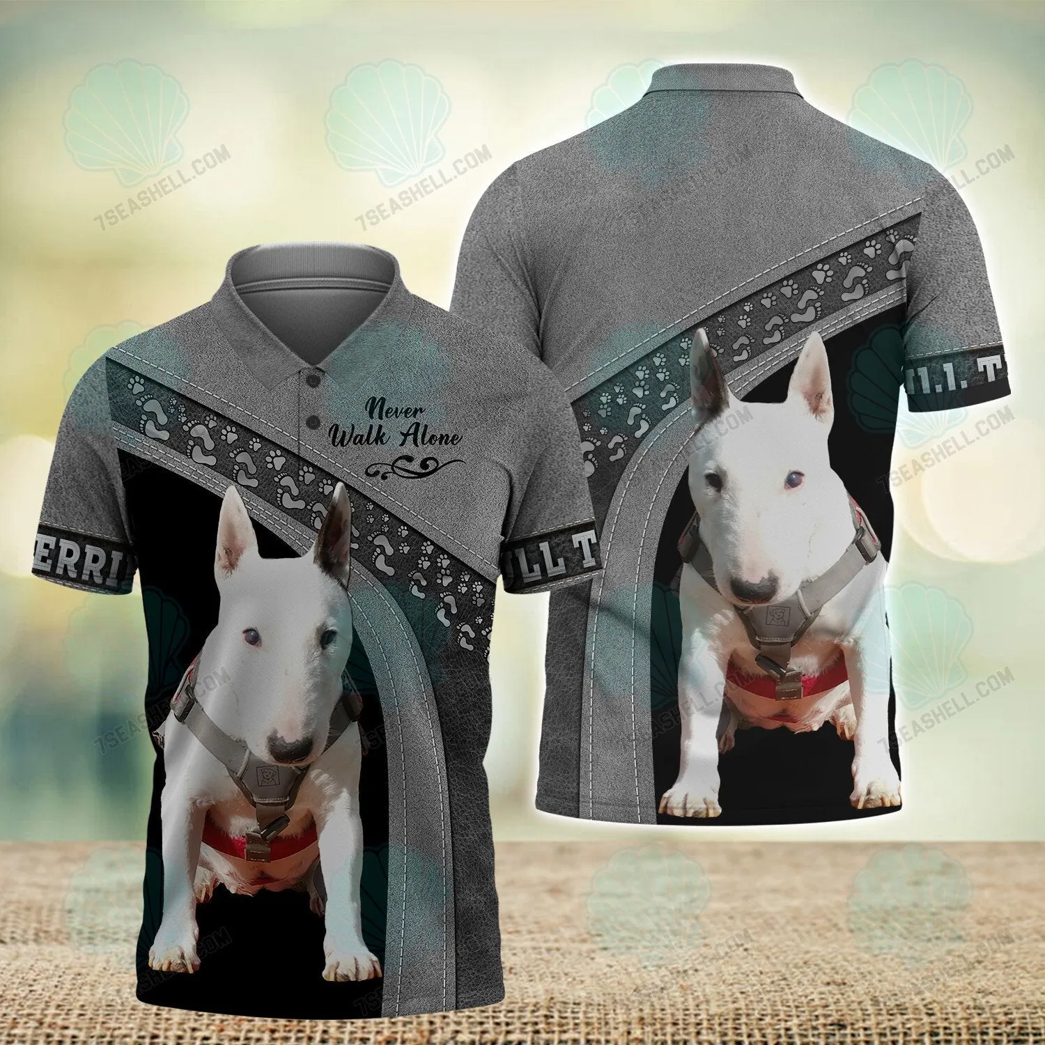 Bull Terrier Never Walk Alone 3D Full Print Shirts, Dog Memorial Gifts for loss of Dog, Christmas Shirt for Dog Lovers