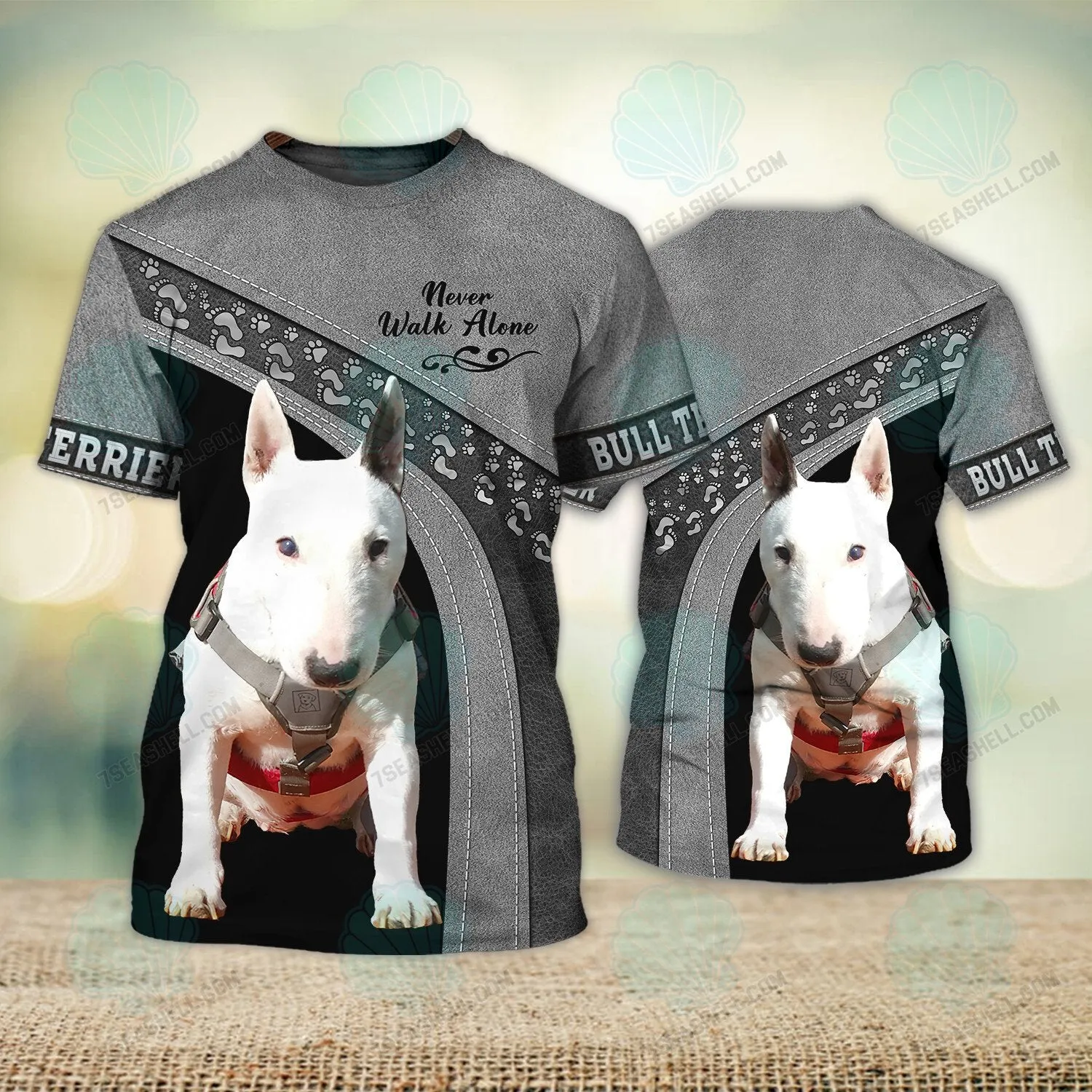 Bull Terrier Never Walk Alone 3D Full Print Shirts, Dog Memorial Gifts for loss of Dog, Christmas Shirt for Dog Lovers