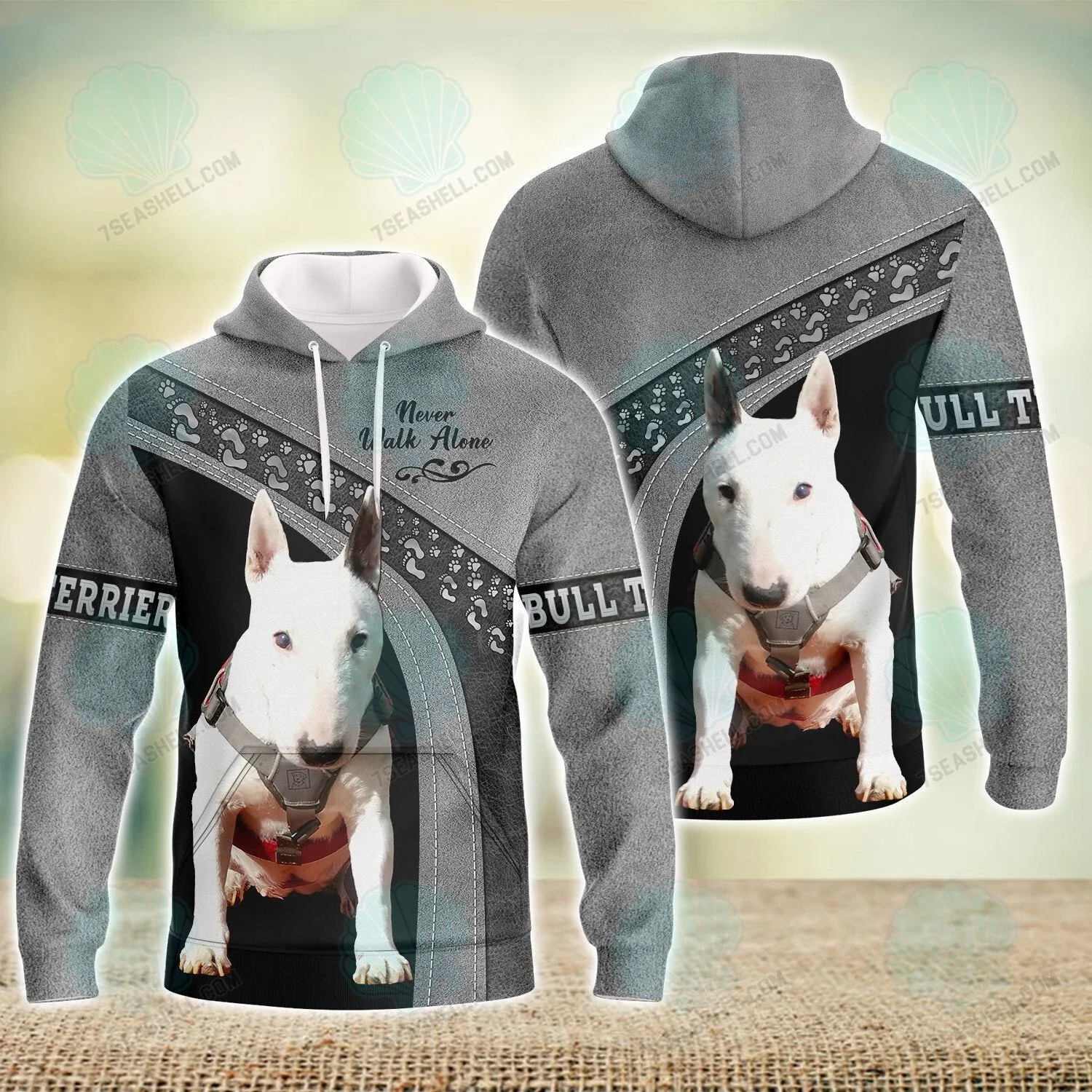 Bull Terrier Never Walk Alone 3D Full Print Shirts, Dog Memorial Gifts for loss of Dog, Christmas Shirt for Dog Lovers