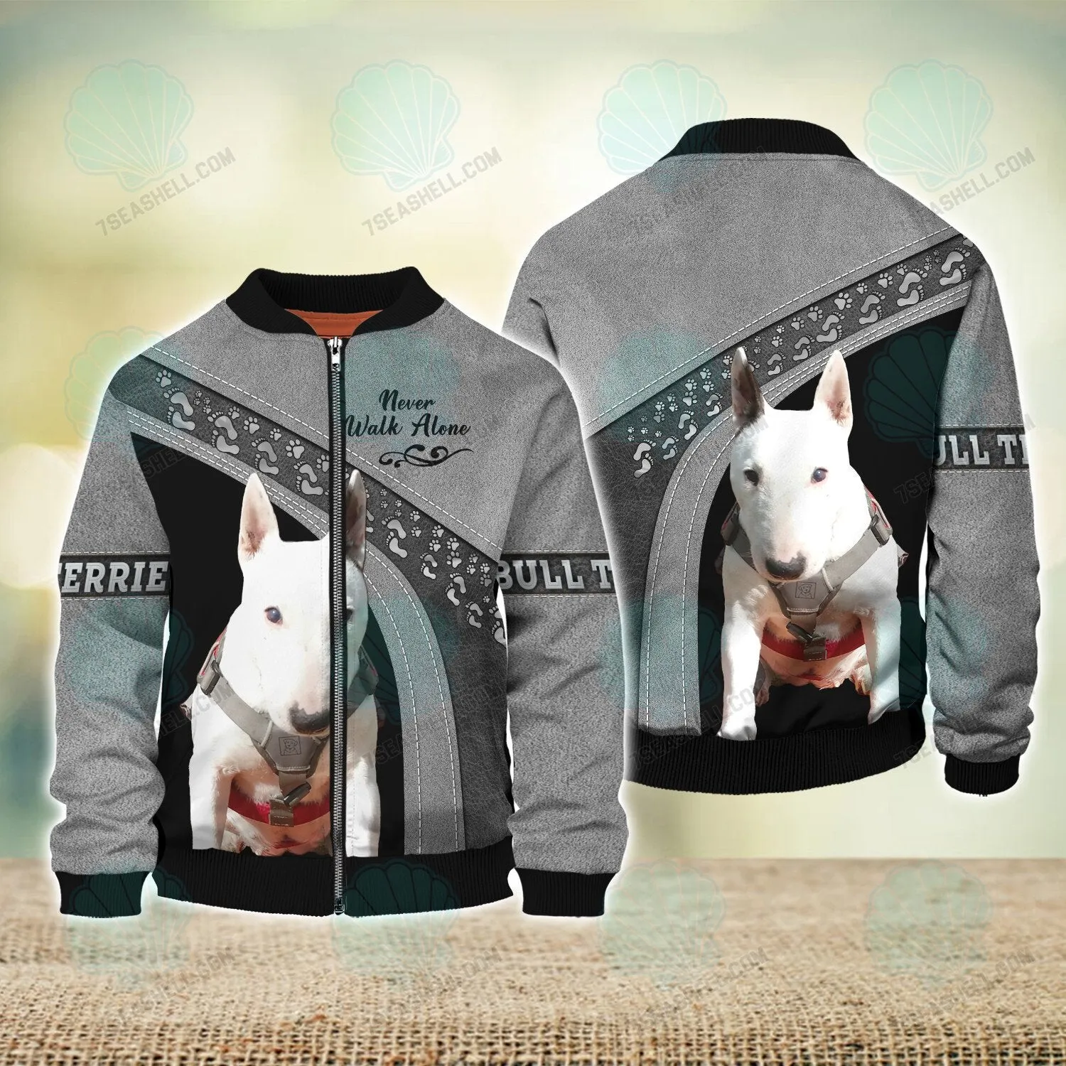 Bull Terrier Never Walk Alone 3D Full Print Shirts, Dog Memorial Gifts for loss of Dog, Christmas Shirt for Dog Lovers