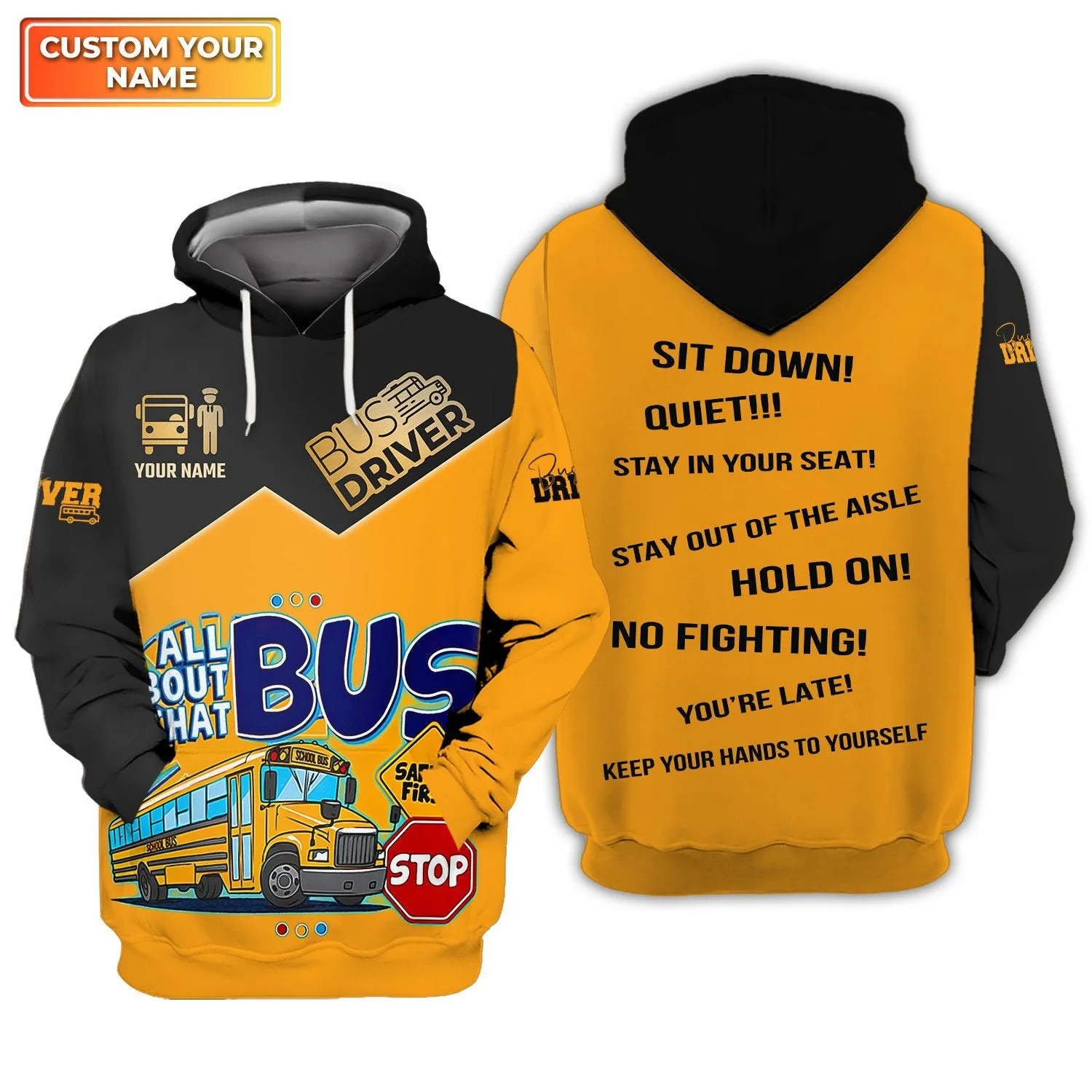 Bus Driver Custom 3D Sweatshirt Shirts School Bus 3D Full Print Shirt School Bus, Christmas Gift