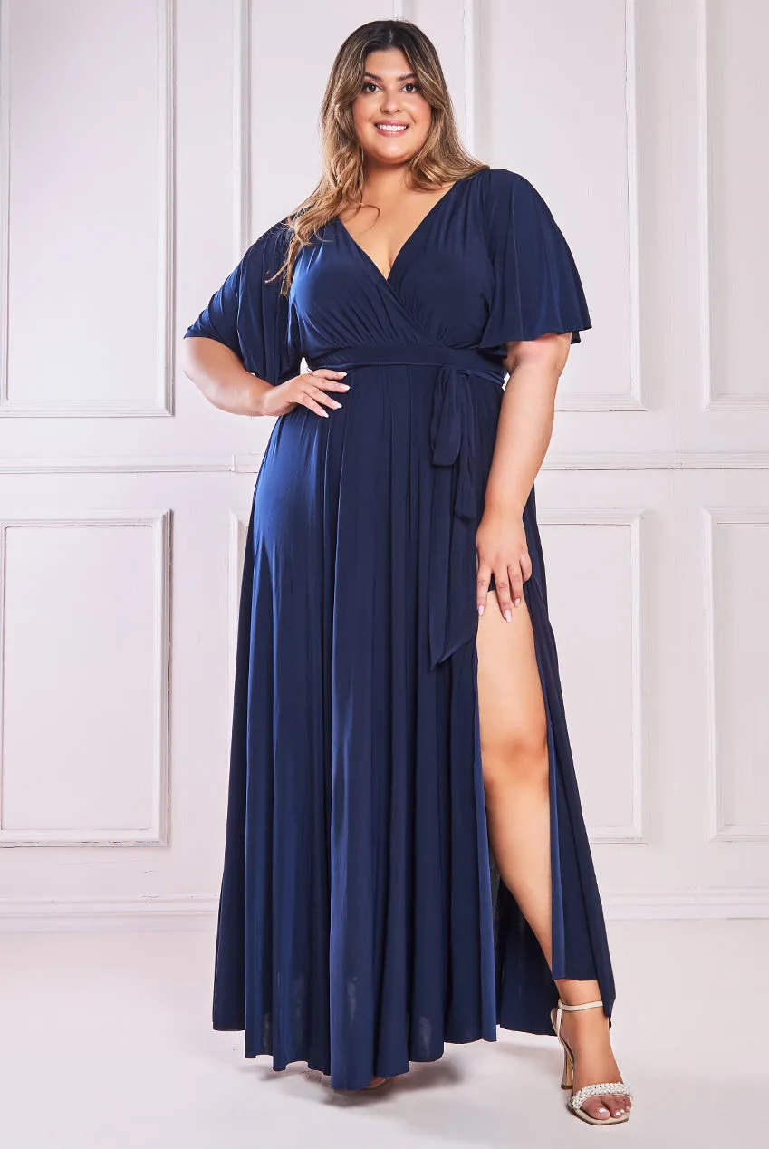 City Goddess Wrap Front Maxi With Flutter Sleeves