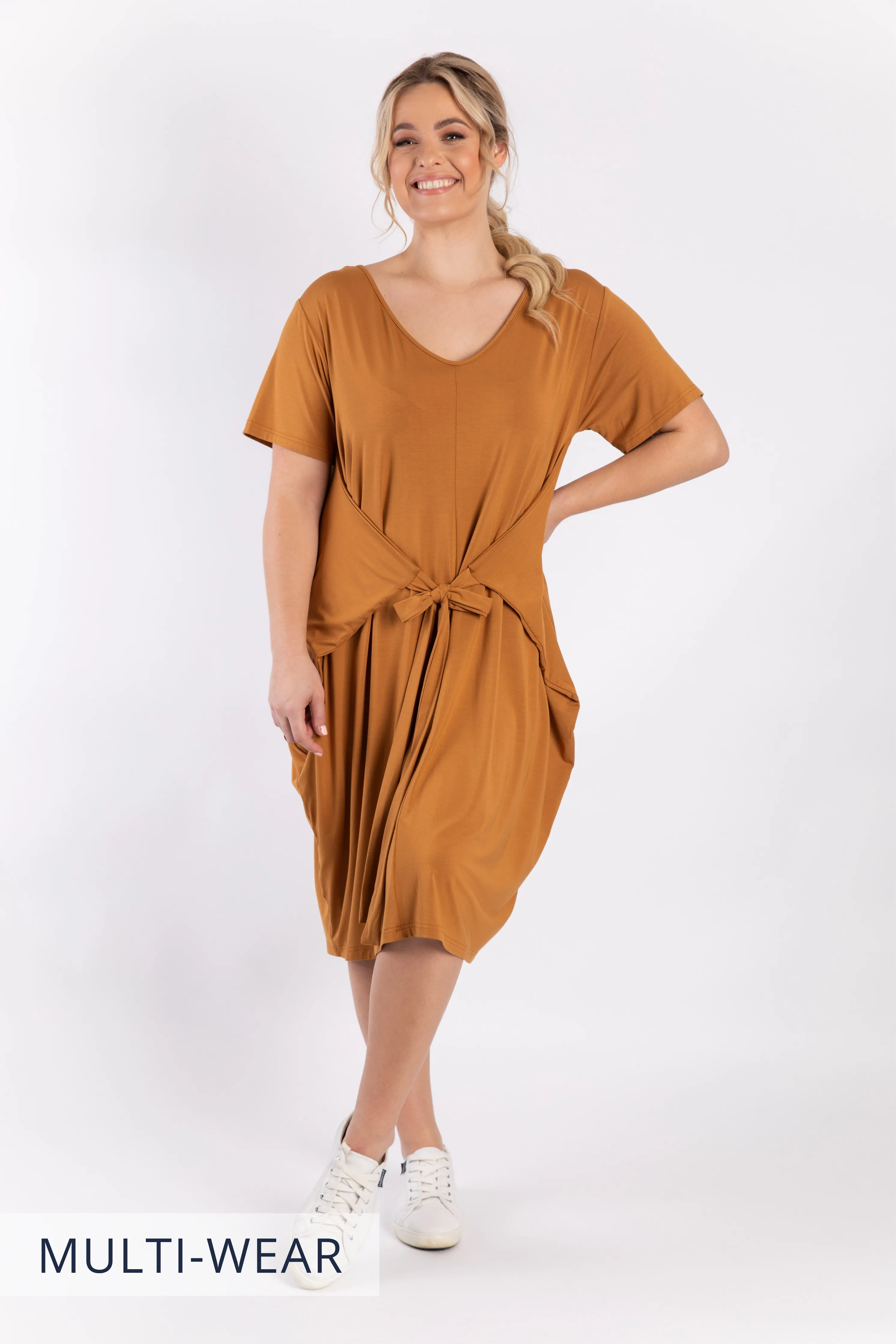 FINAL SALE Short Sleeve Tidal Midi Dress in Outback Sand