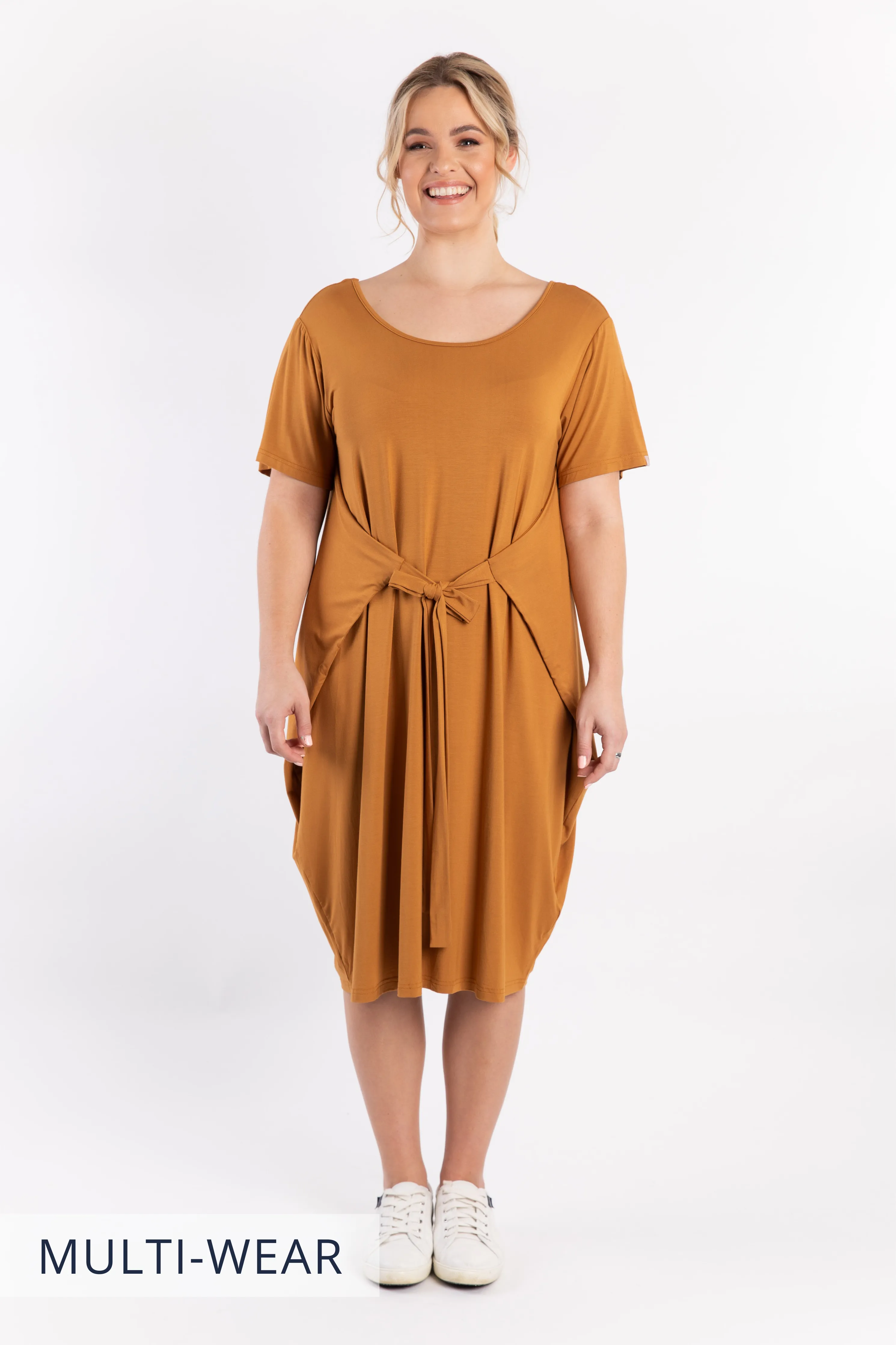 FINAL SALE Short Sleeve Tidal Midi Dress in Outback Sand