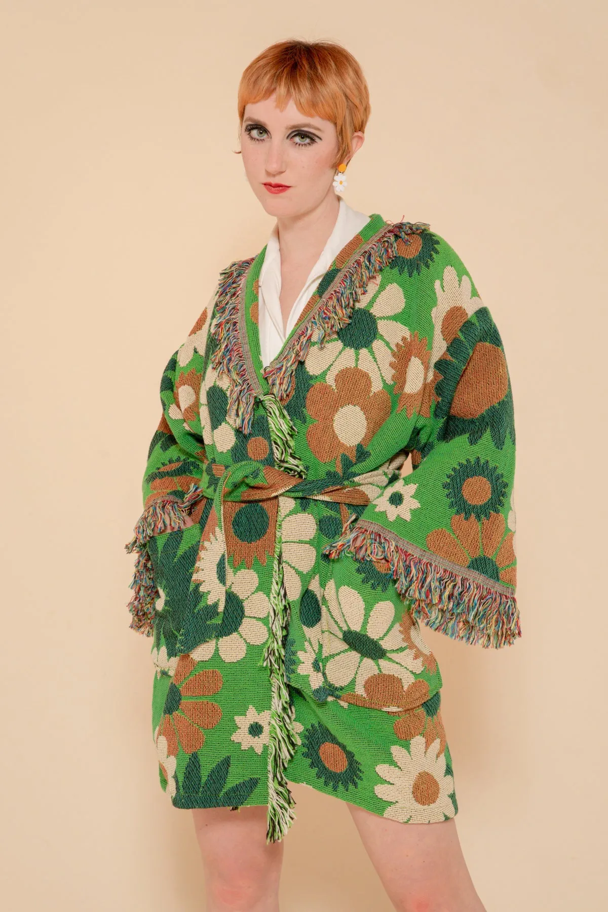 Green Daisy Blanket Robe Coat
