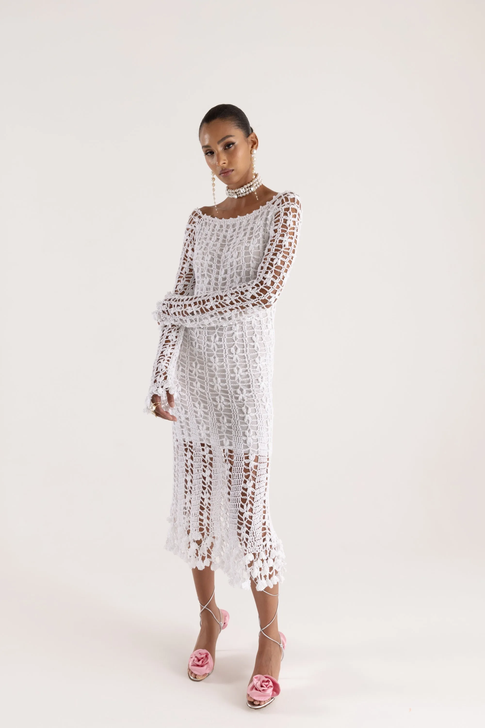 Green Vanilla White Midi Dress