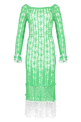 Green Vanilla White Midi Dress