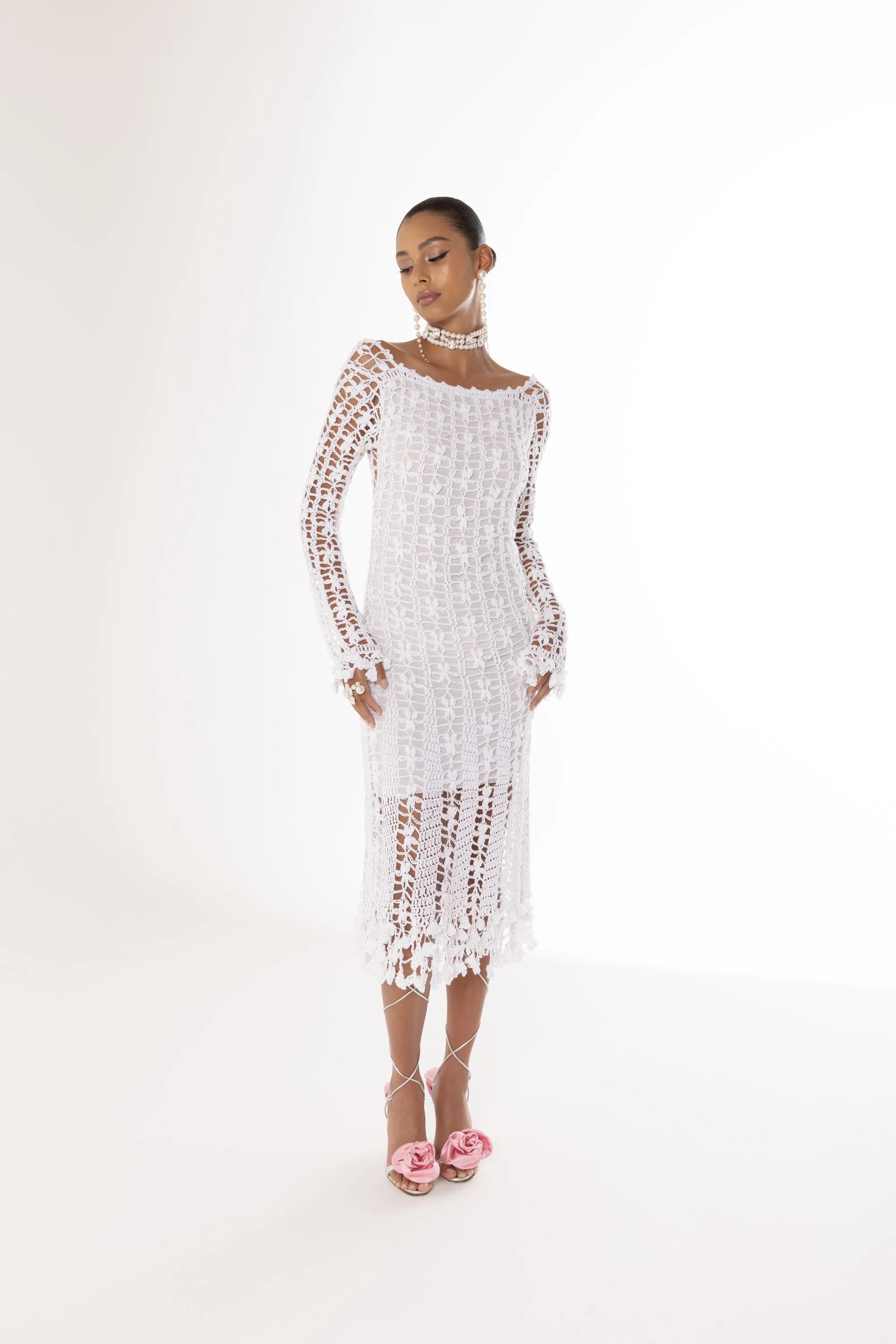 Green Vanilla White Midi Dress