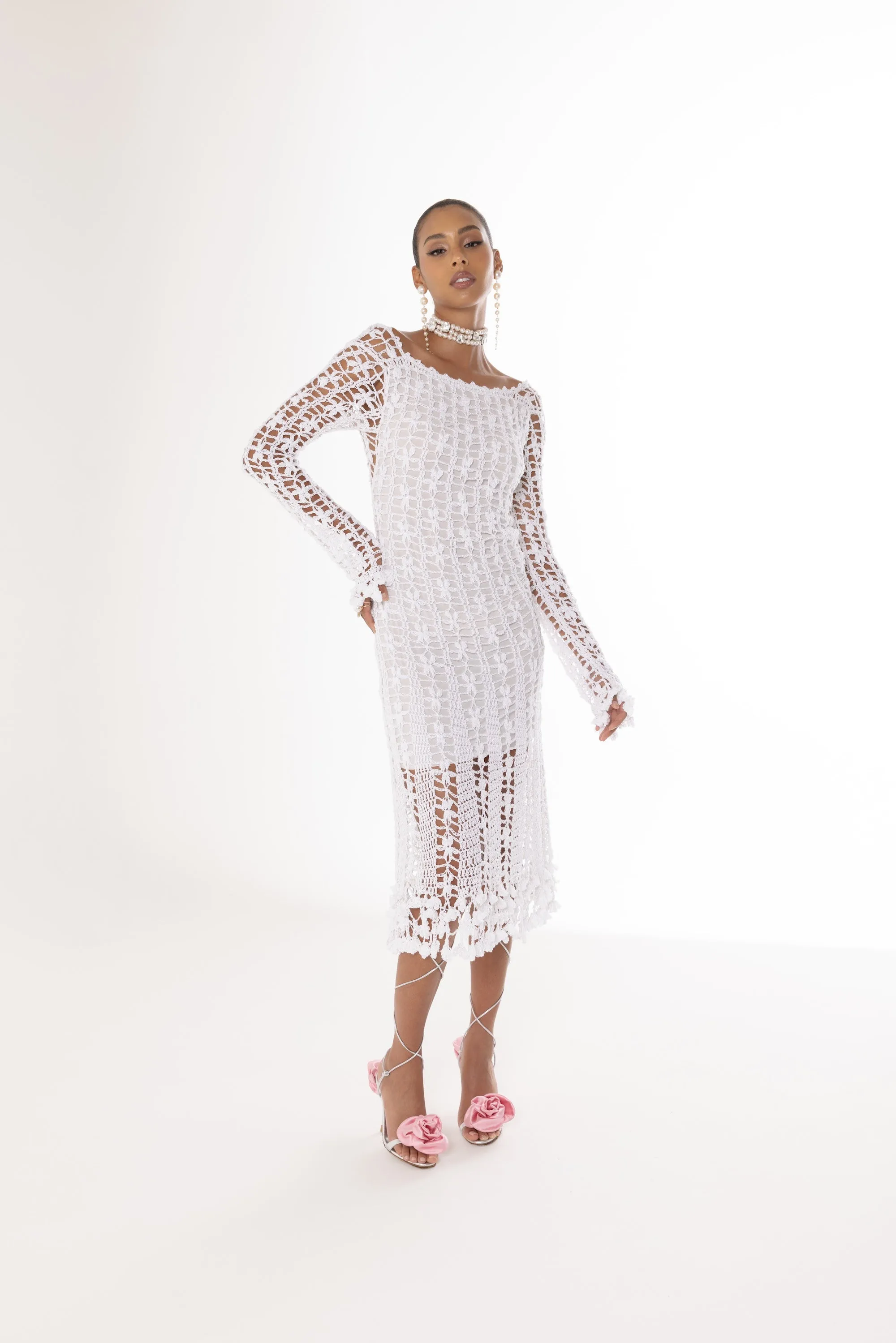 Green Vanilla White Midi Dress