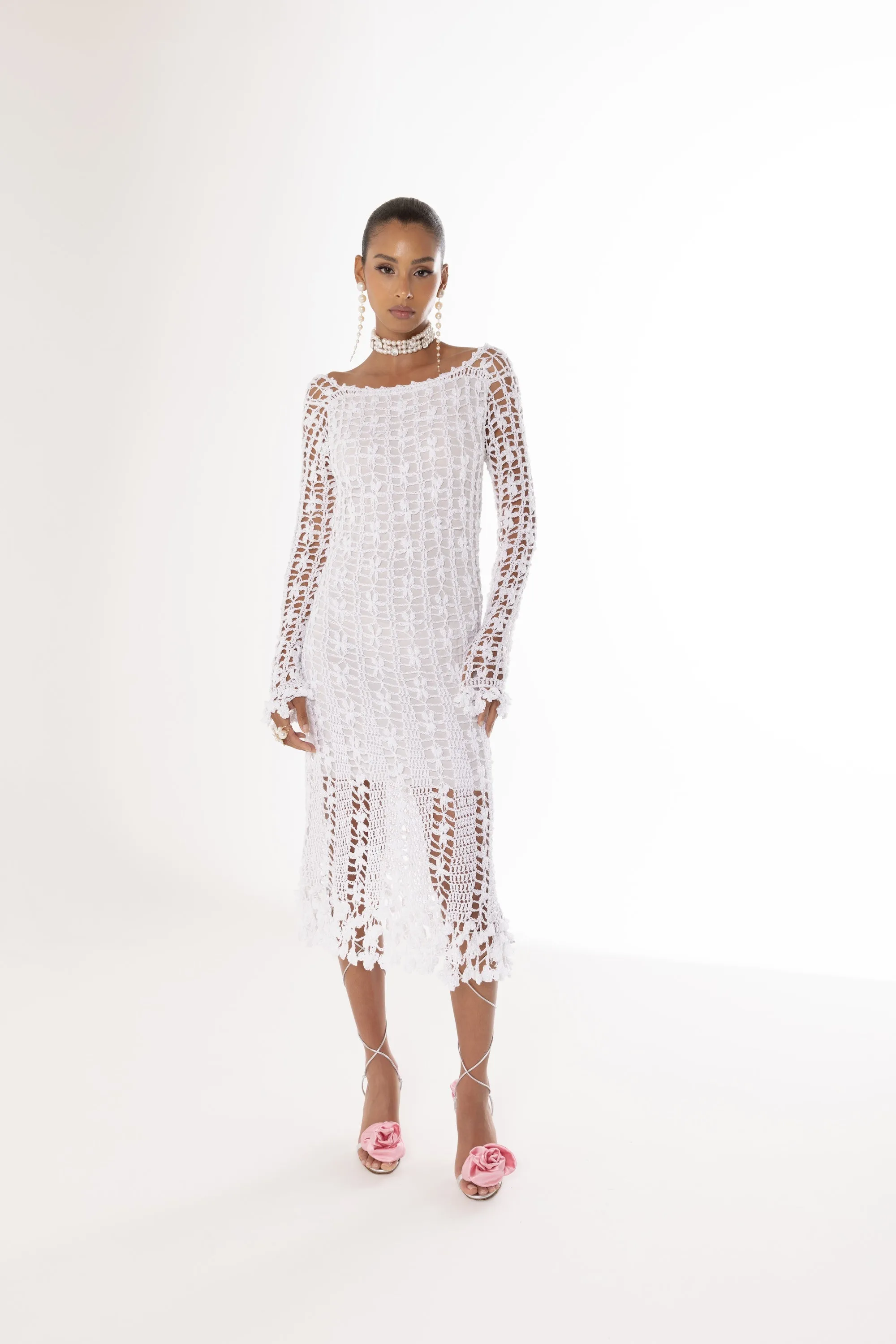 Green Vanilla White Midi Dress