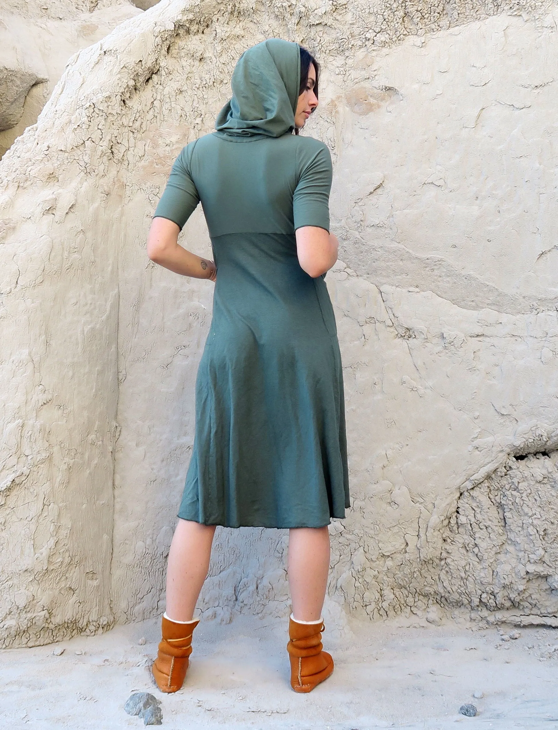 Hooded Eclipse Perfect Pockets Below Knee Dress