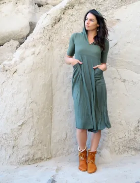 Hooded Eclipse Perfect Pockets Below Knee Dress