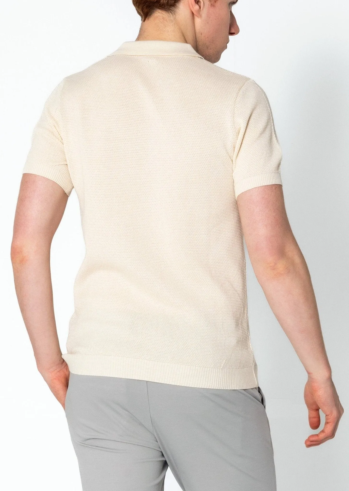 Jersey Knit V-neck Polo - Beige