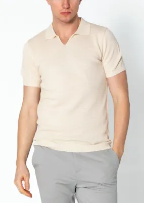 Jersey Knit V-neck Polo - Beige