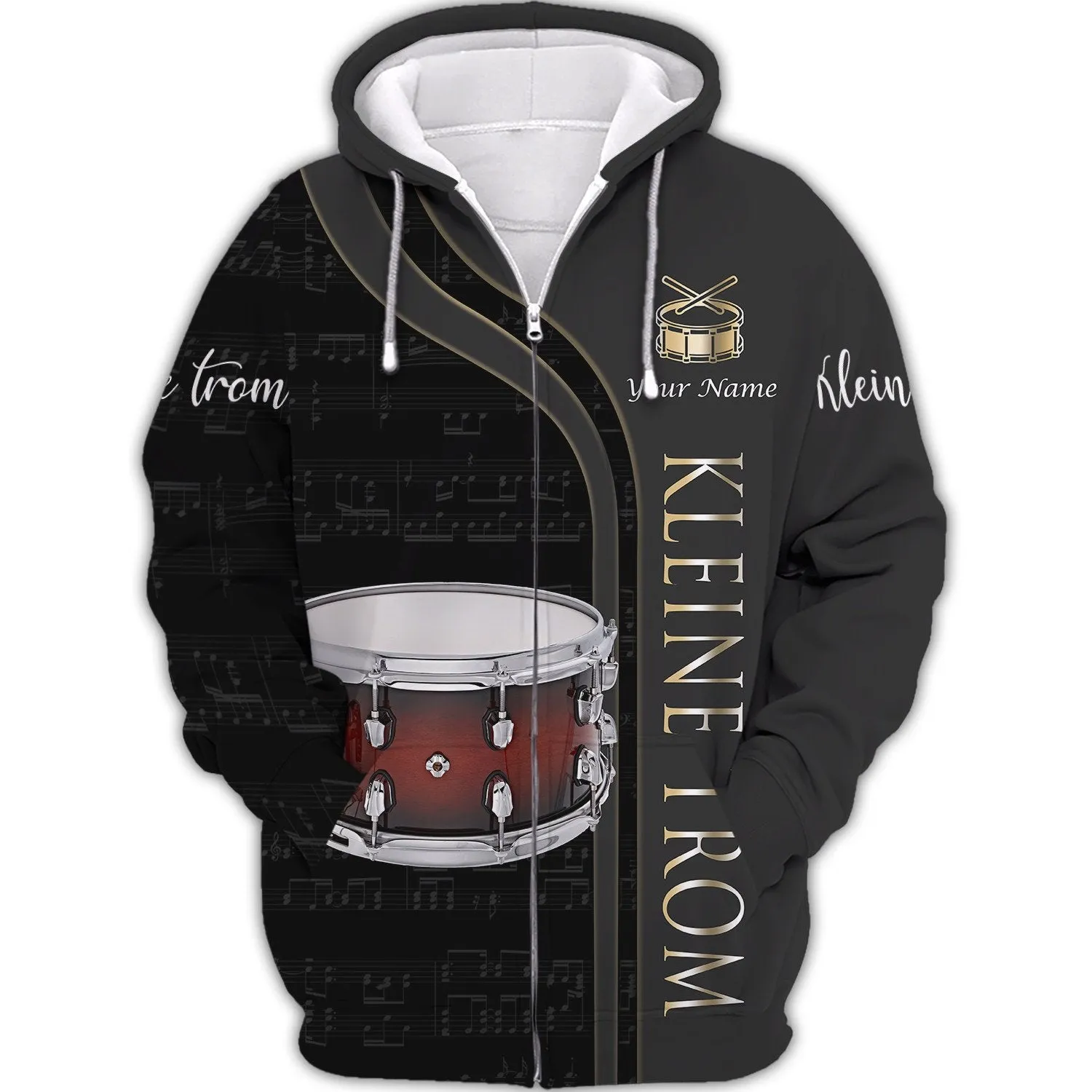Kleine trom Personalized Name 3D Tshirt Zipper Hoodie Shirts, Gift for Musicial Lovers