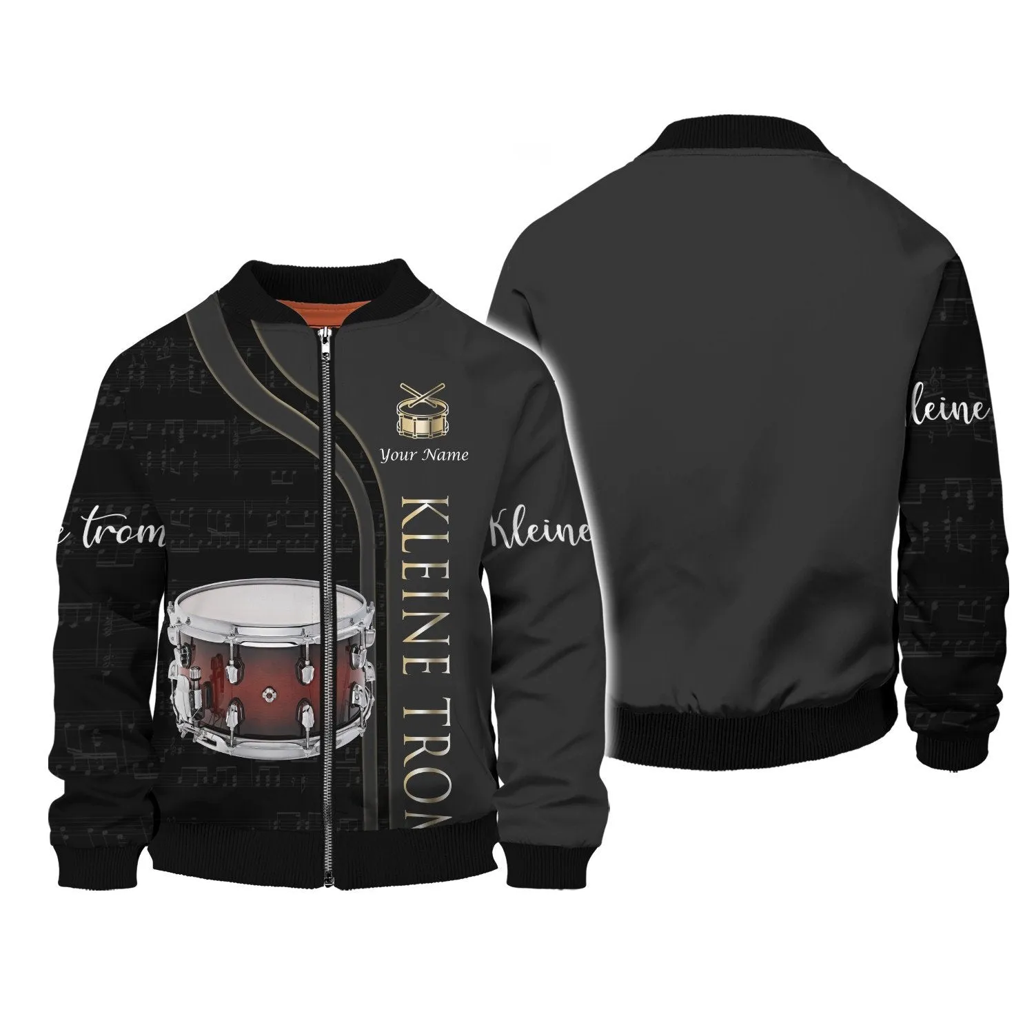 Kleine trom Personalized Name 3D Tshirt Zipper Hoodie Shirts, Gift for Musicial Lovers