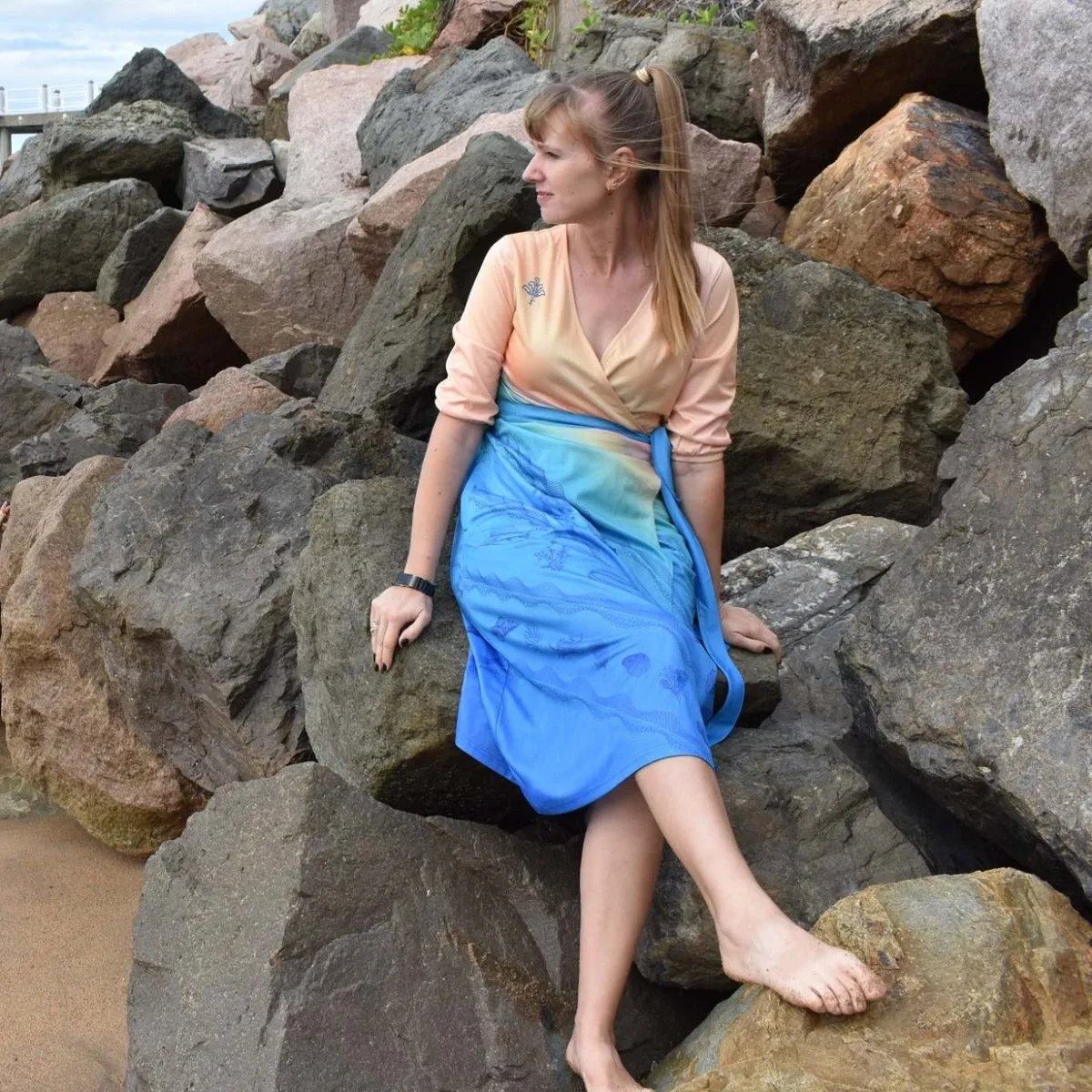 Ladies Sun Safe Outdoor Wrap Dress - Sea Breeze - Made of Recycled fabric