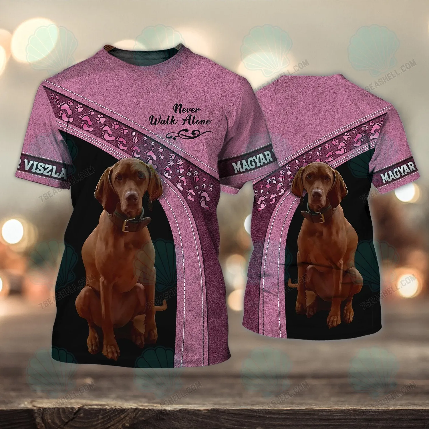 Magyar Viszla Love Pink Never Walk Alone 3D Full Print Shirts, Christmas Dog Memorial Gifts for loss of Dog