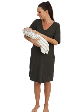 Maternity & Nursing Home Dress   Matching Baby Wrap - Khaki