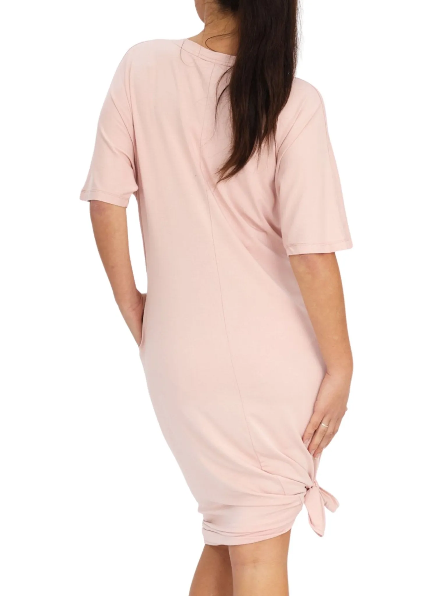 Maternity & Nursing Home Dress   Matching Baby Wrap (Knee Length) - Pink